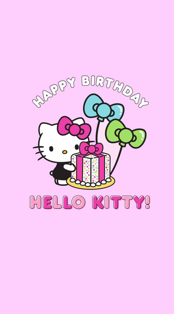Hello Kitty, black dress, pink cake with sprinkles and bows, SD Phone Wallpaper