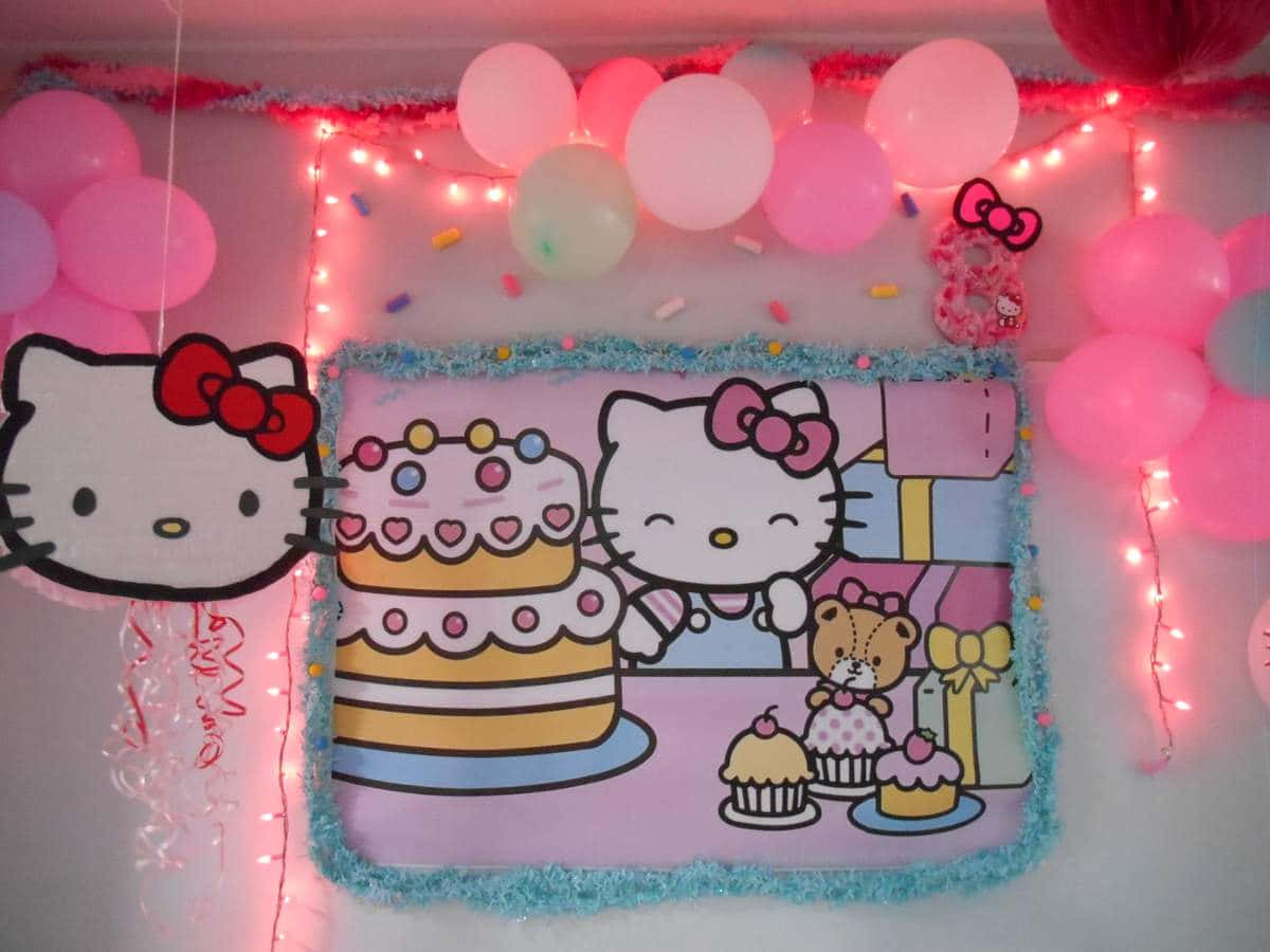 Hello Kitty, birthday, pink-themed, SD Desktop Wallpaper
