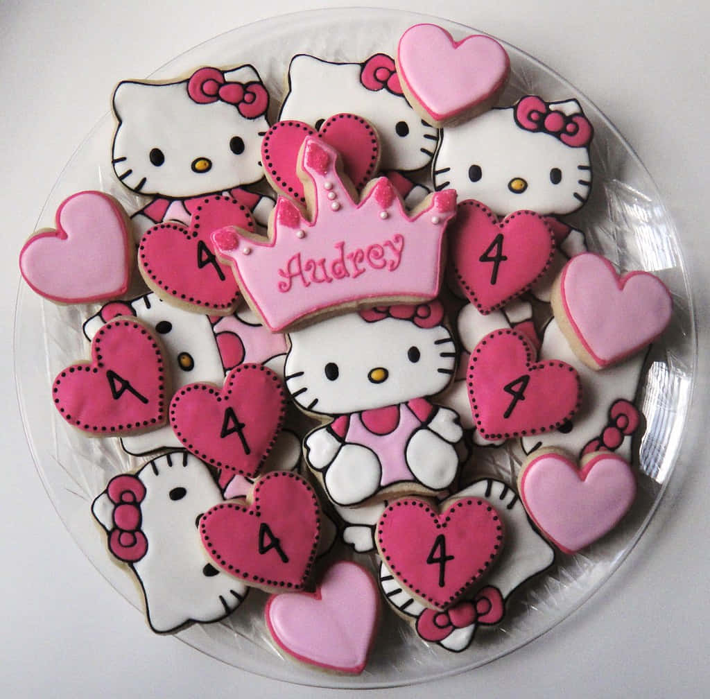 Hello Kitty, pink and white, heart-shaped cookies, SD Desktop Wallpaper