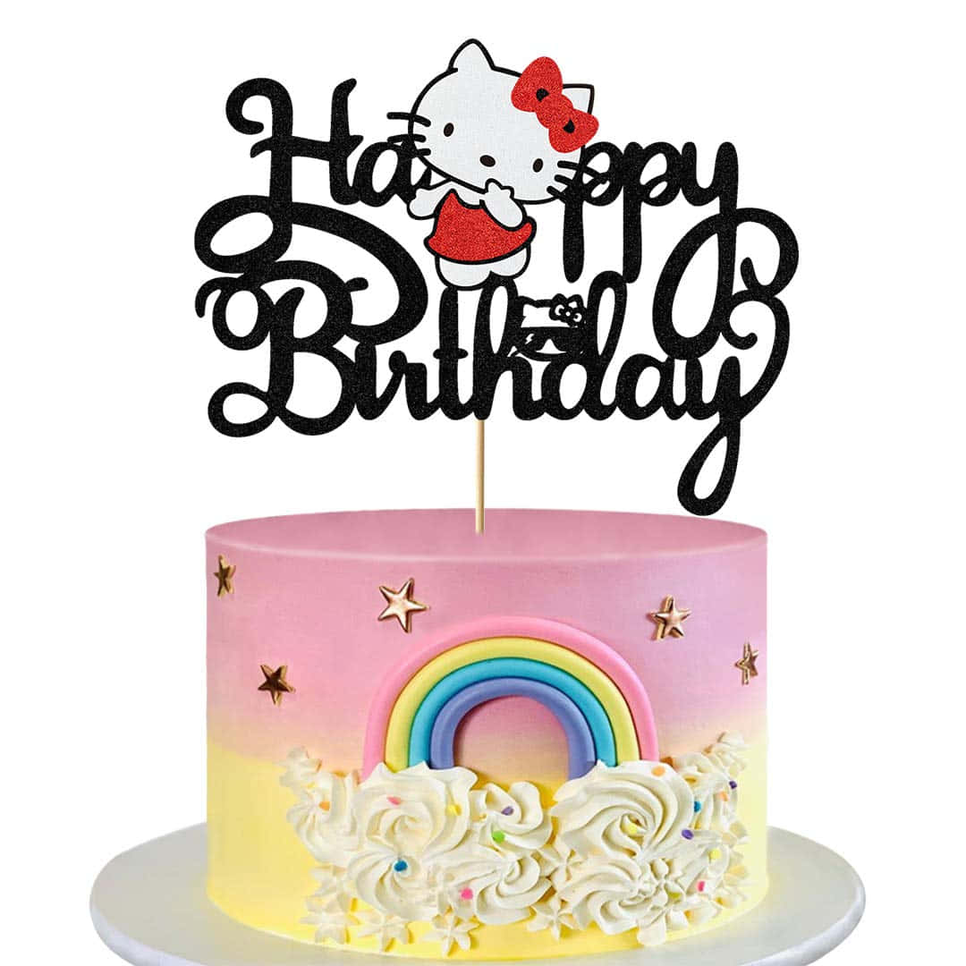 Hello Kitty, Happy Birthday topper, pink and yellow gradient, SD Desktop Wallpaper