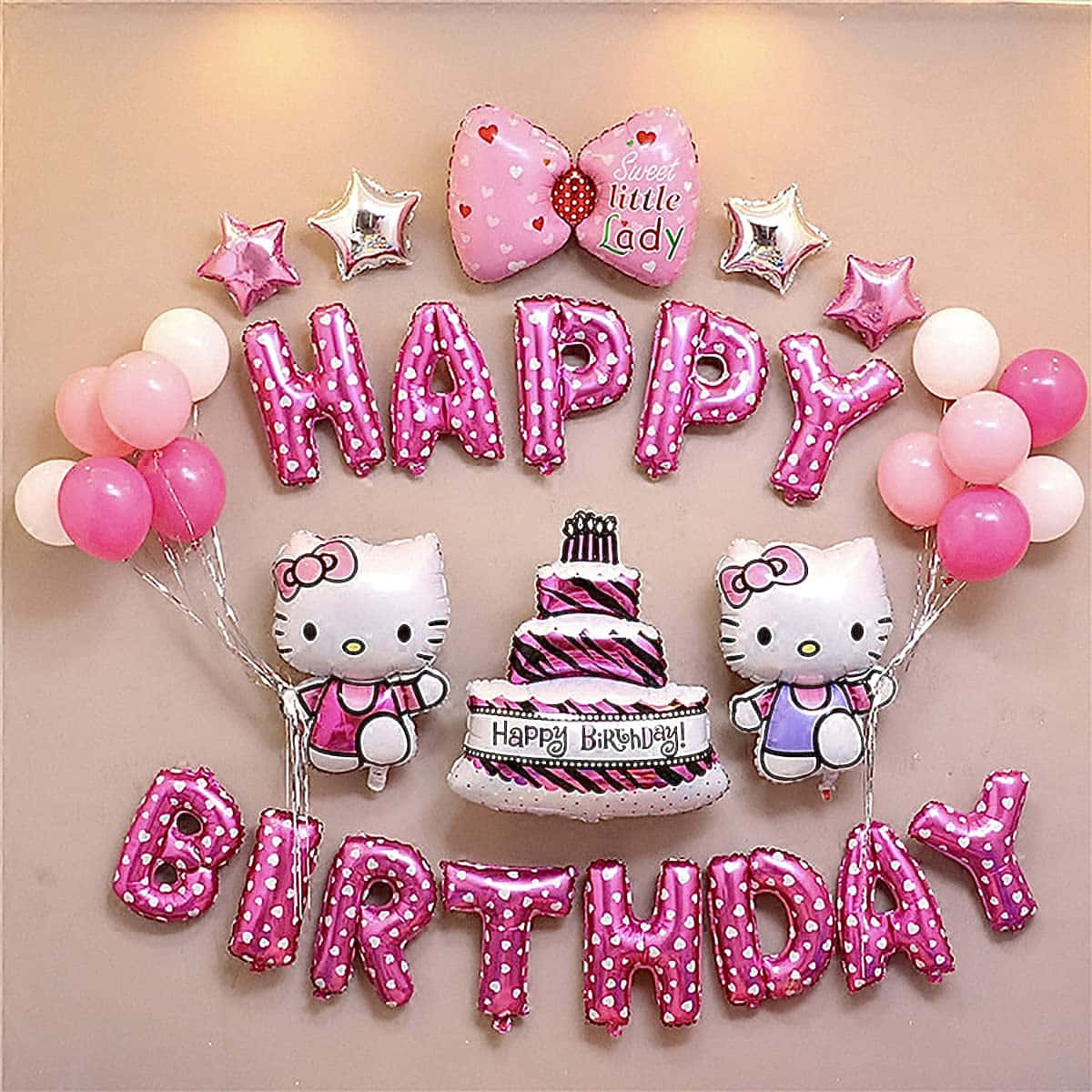 Hello Kitty, HAPPY BIRTHDAY, pink and white balloons, SD Desktop Wallpaper