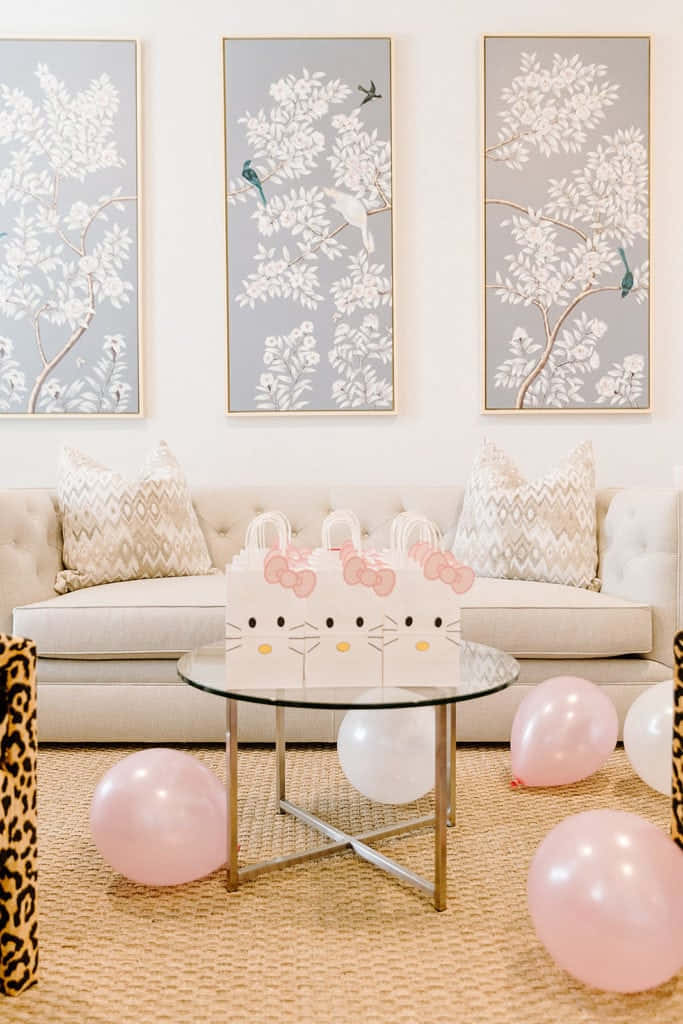 Hello Kitty, pink and white balloons, Hello Kitty gift bags, SD Phone Wallpaper