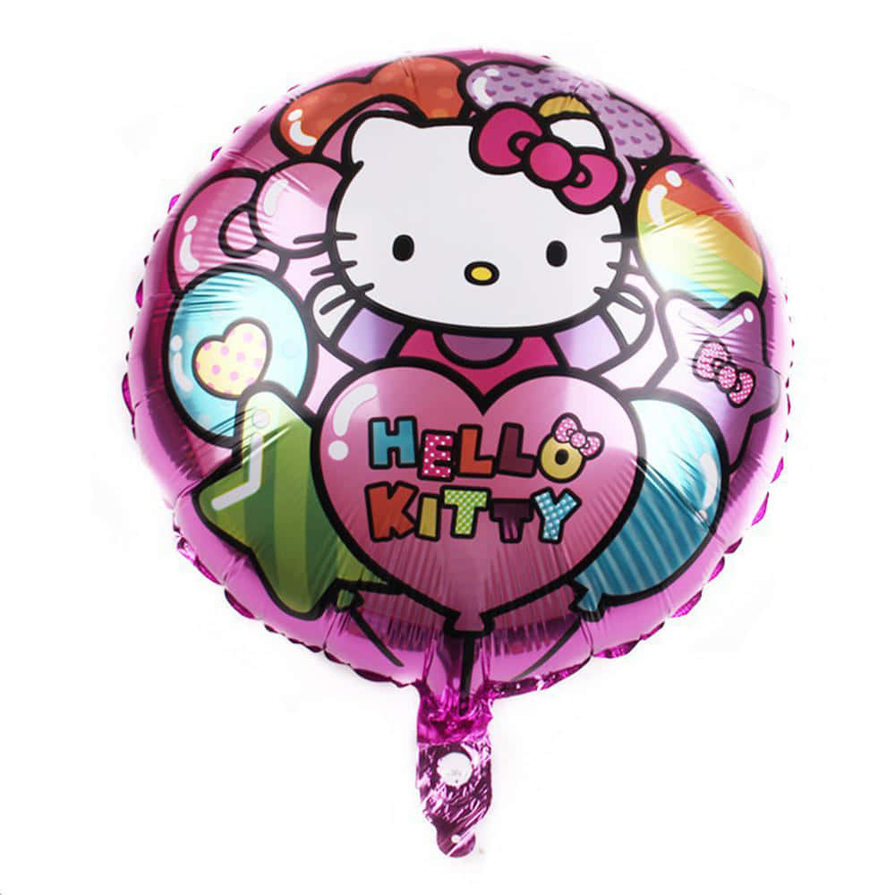 Hello Kitty, pink foil balloon, heart with her name in colorful letters, SD Desktop Wallpaper