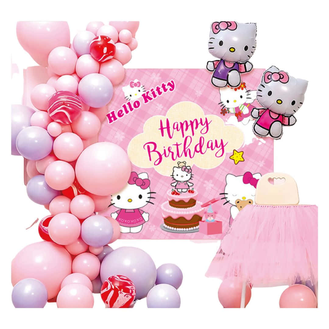 Hello Kitty, birthday party, pink and purple balloons, SD Desktop Wallpaper
