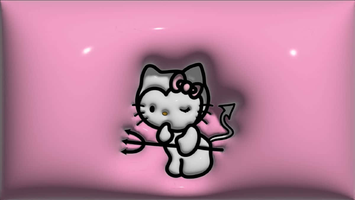 Hello Kitty, glossy pink background, devil tail, SD Desktop Wallpaper