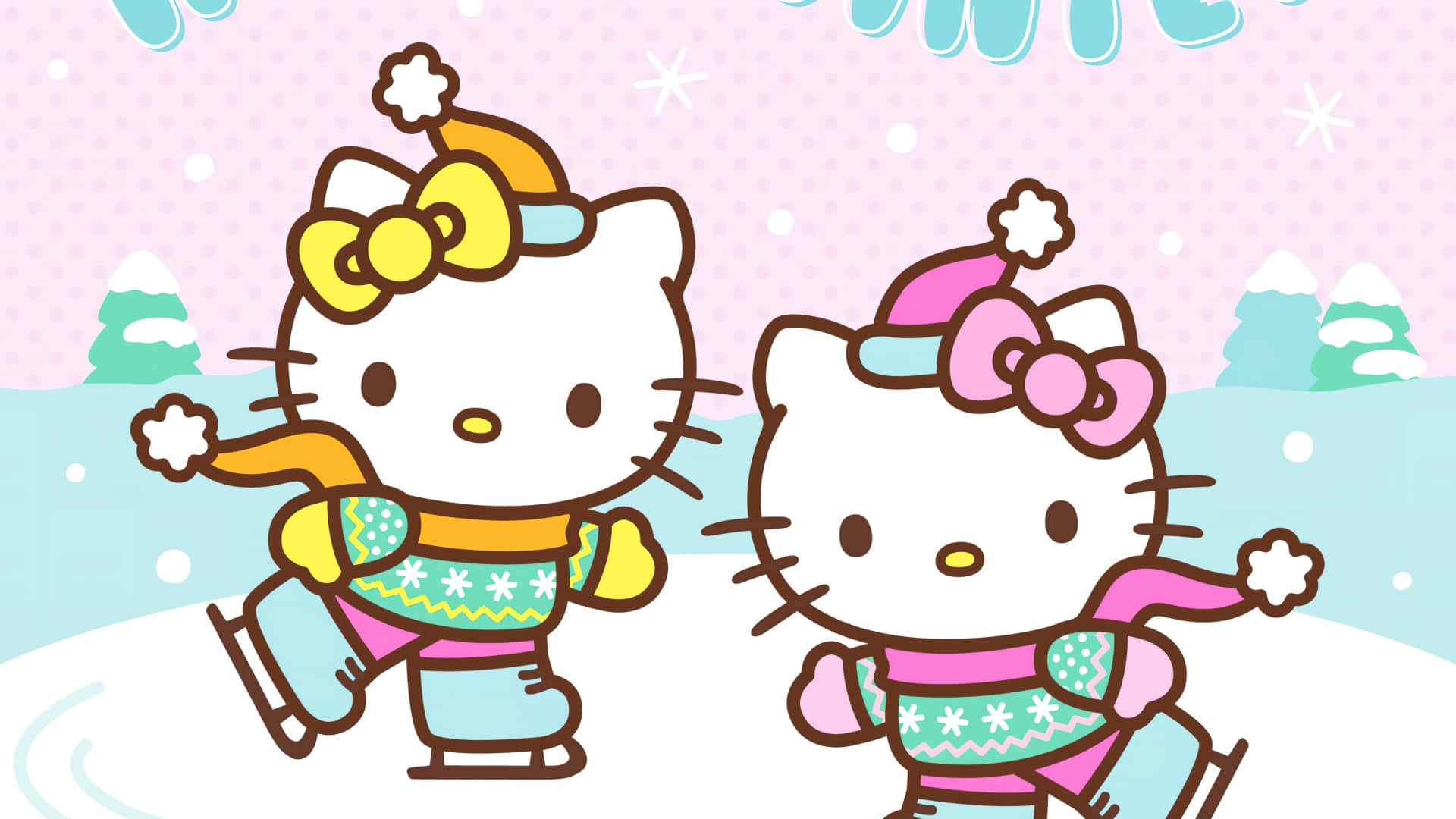 Hello Kitty, winter scene, snowy, Full HD Desktop Wallpaper