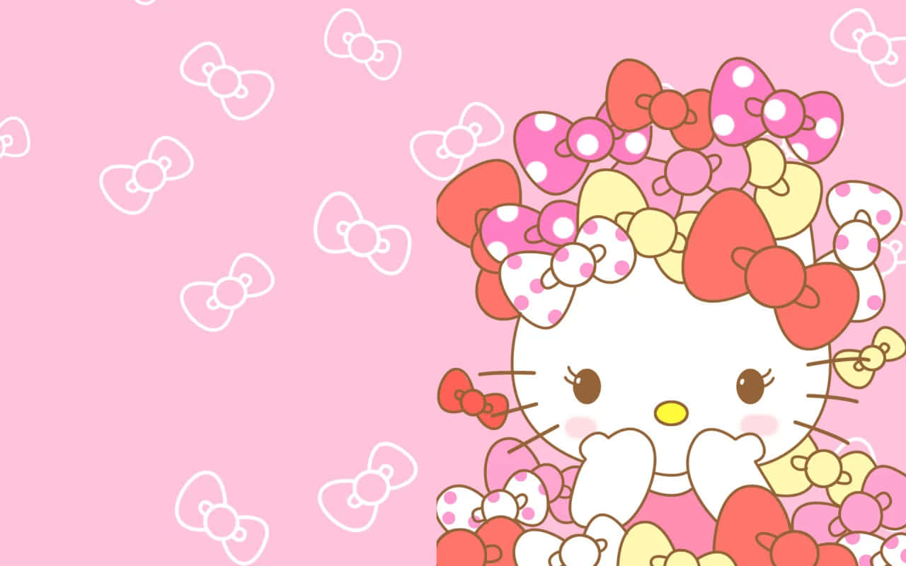 Hello Kitty, pink bow pattern, colorful bows, HD Desktop Wallpaper