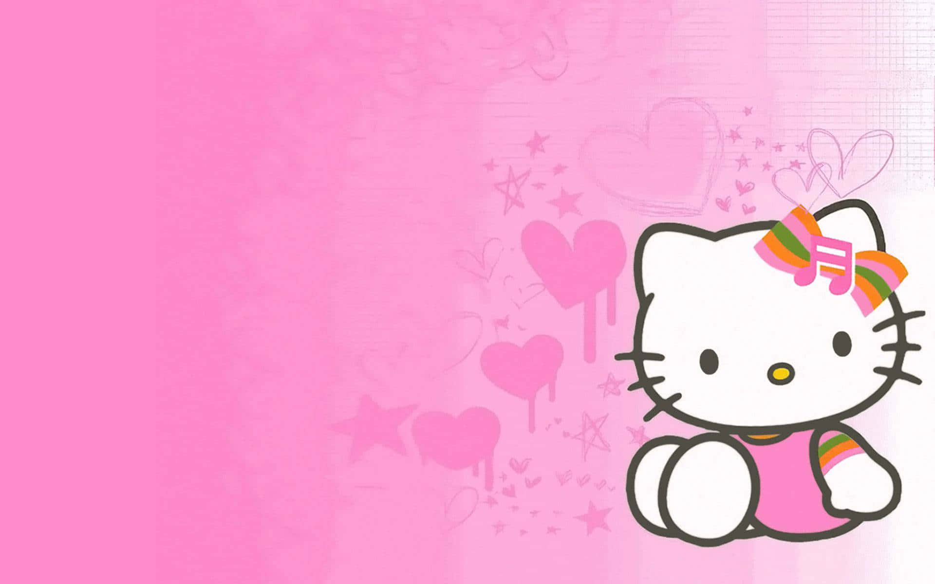 Hello Kitty, pink background, hearts, Full HD Desktop Wallpaper
