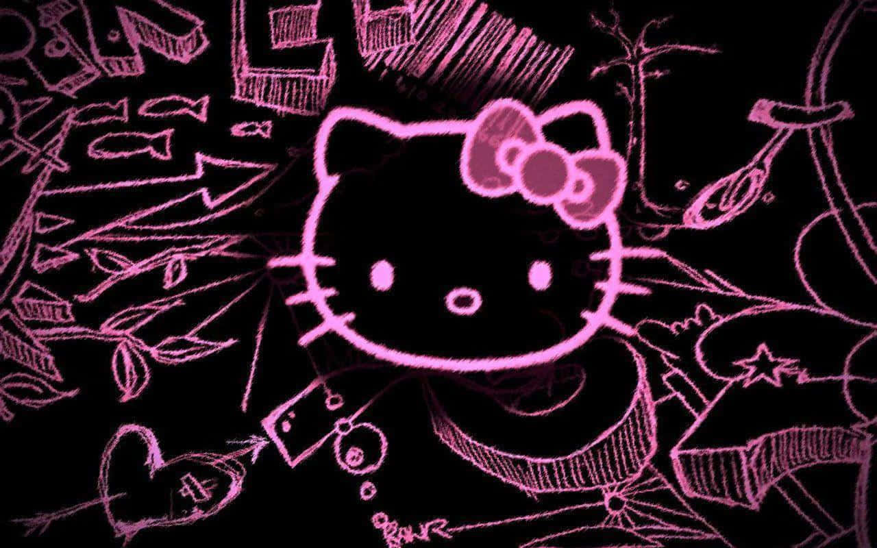 Hello Kitty, neon sketch art, pink chalk-drawn, HD Desktop Wallpaper