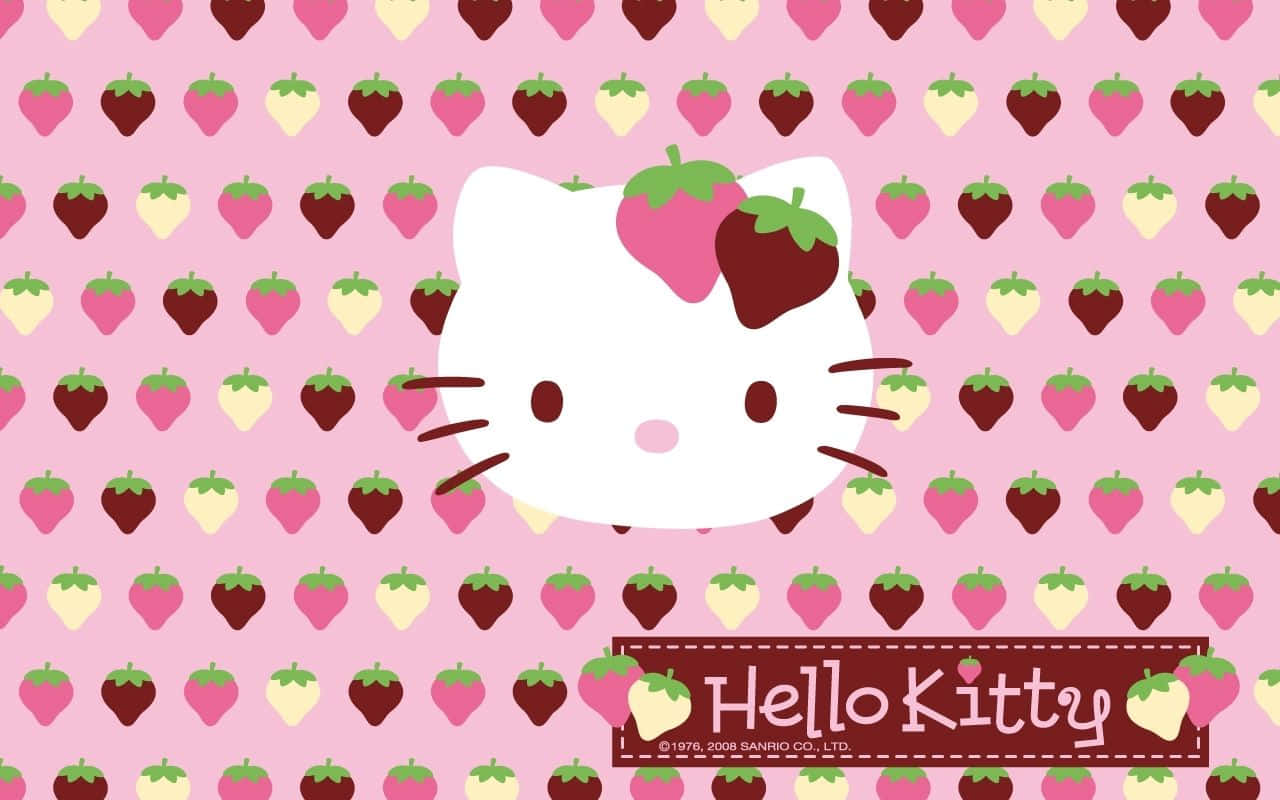Hello Kitty, strawberry hat, pink background, HD Desktop Wallpaper
