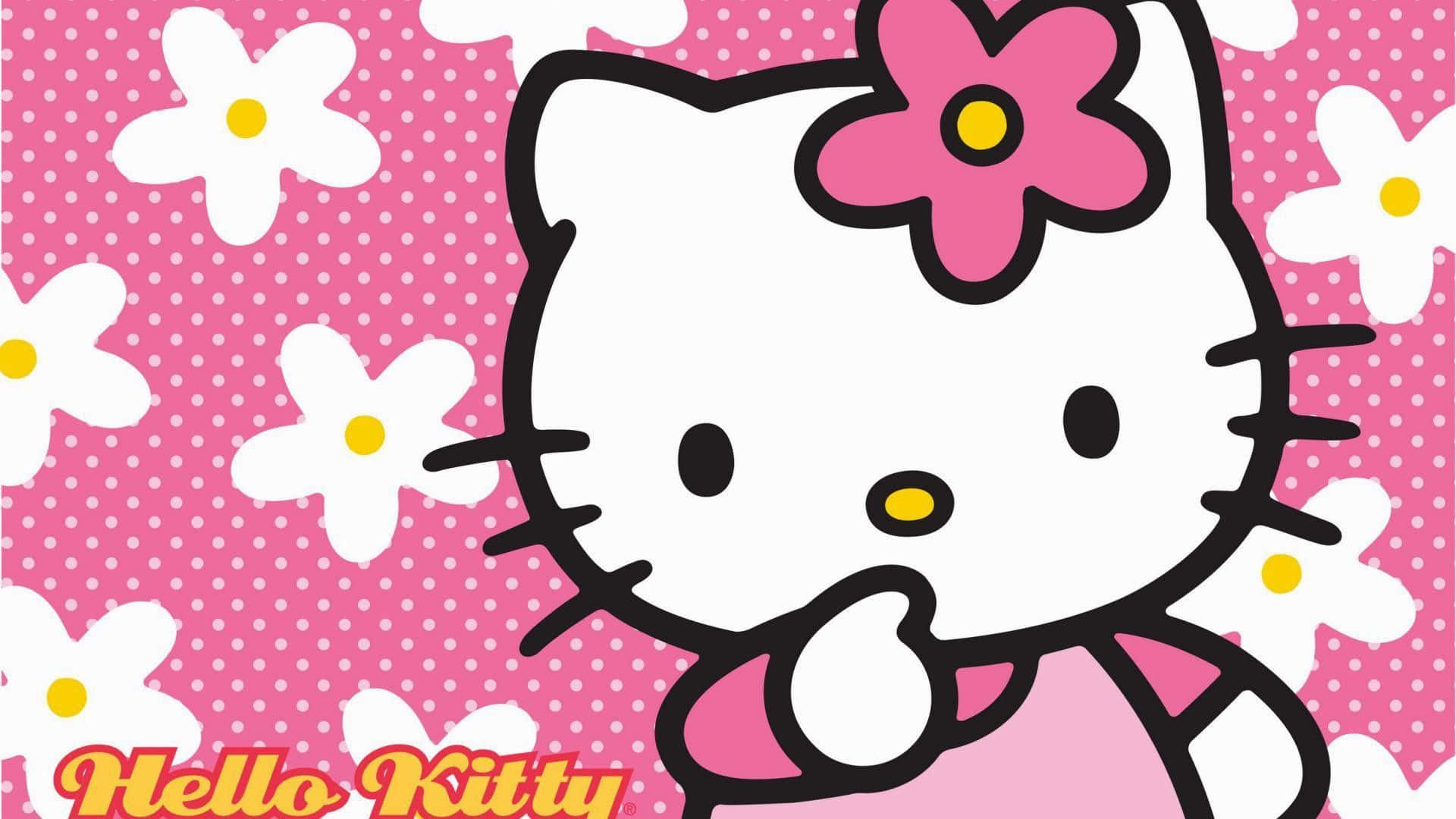 Hello Kitty, pink dress, flower bow, Full HD Desktop Wallpaper