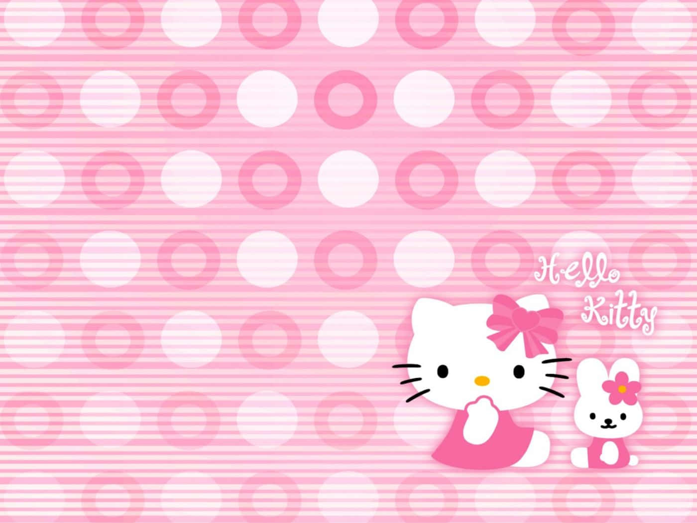Hello Kitty, pink dresses, pink and white polka dot background, HD Desktop Wallpaper