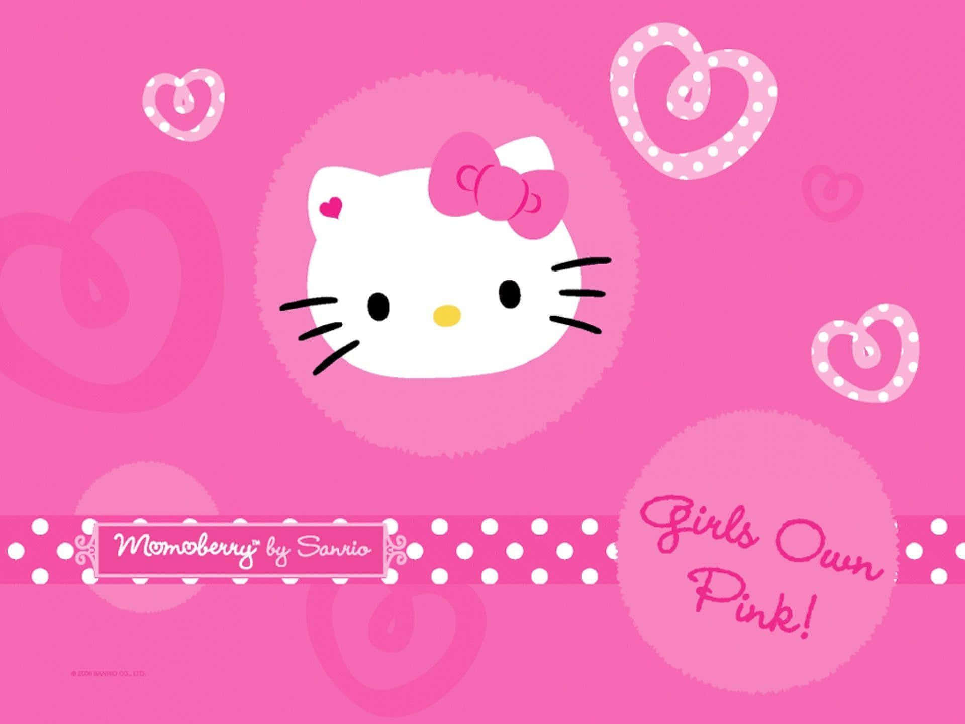 Hello Kitty, pink bow, vibrant pink background, Full HD Desktop Wallpaper