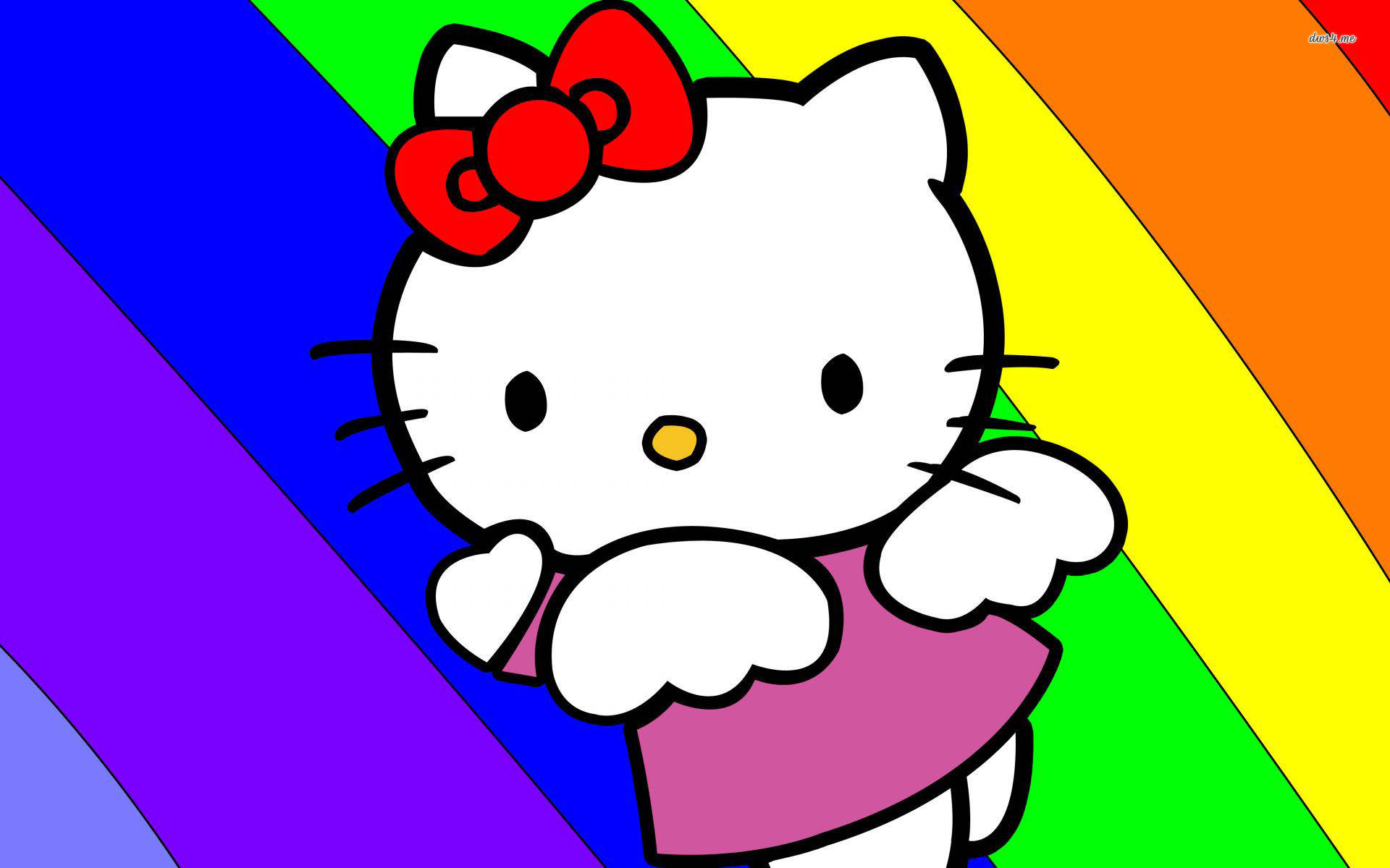 Hello Kitty, pink dress, red bow, Full HD Desktop Wallpaper