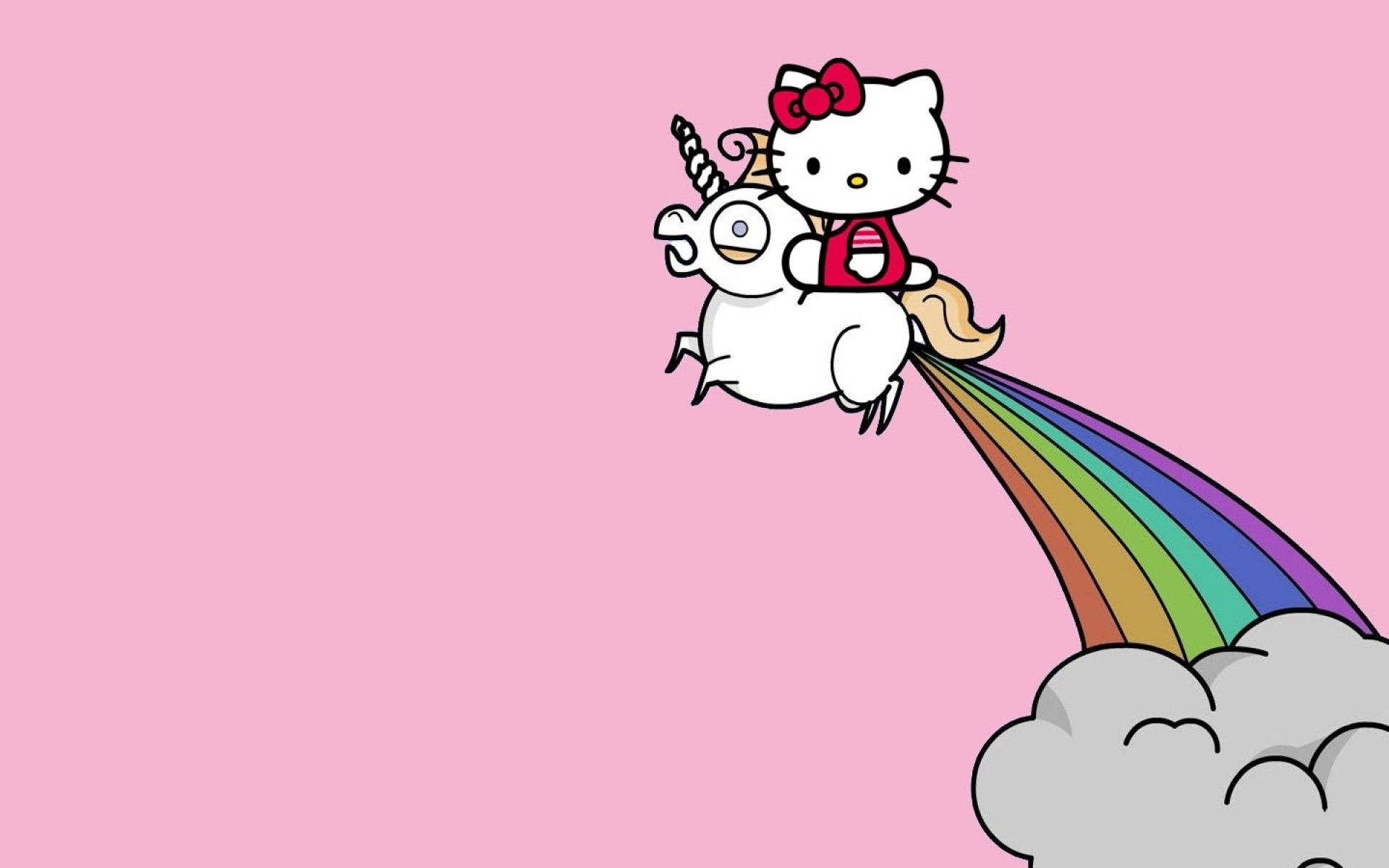 Hello Kitty, unicorn, rainbow tail, Full HD Desktop Wallpaper