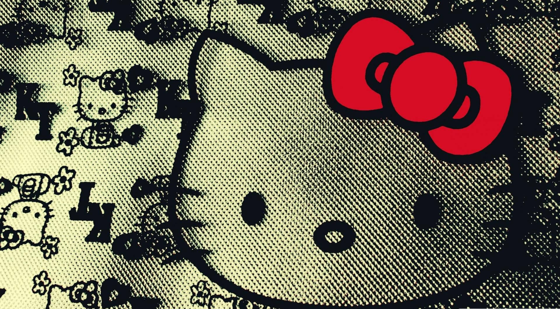 Hello Kitty, red bow, denim-like background, Full HD Desktop Wallpaper
