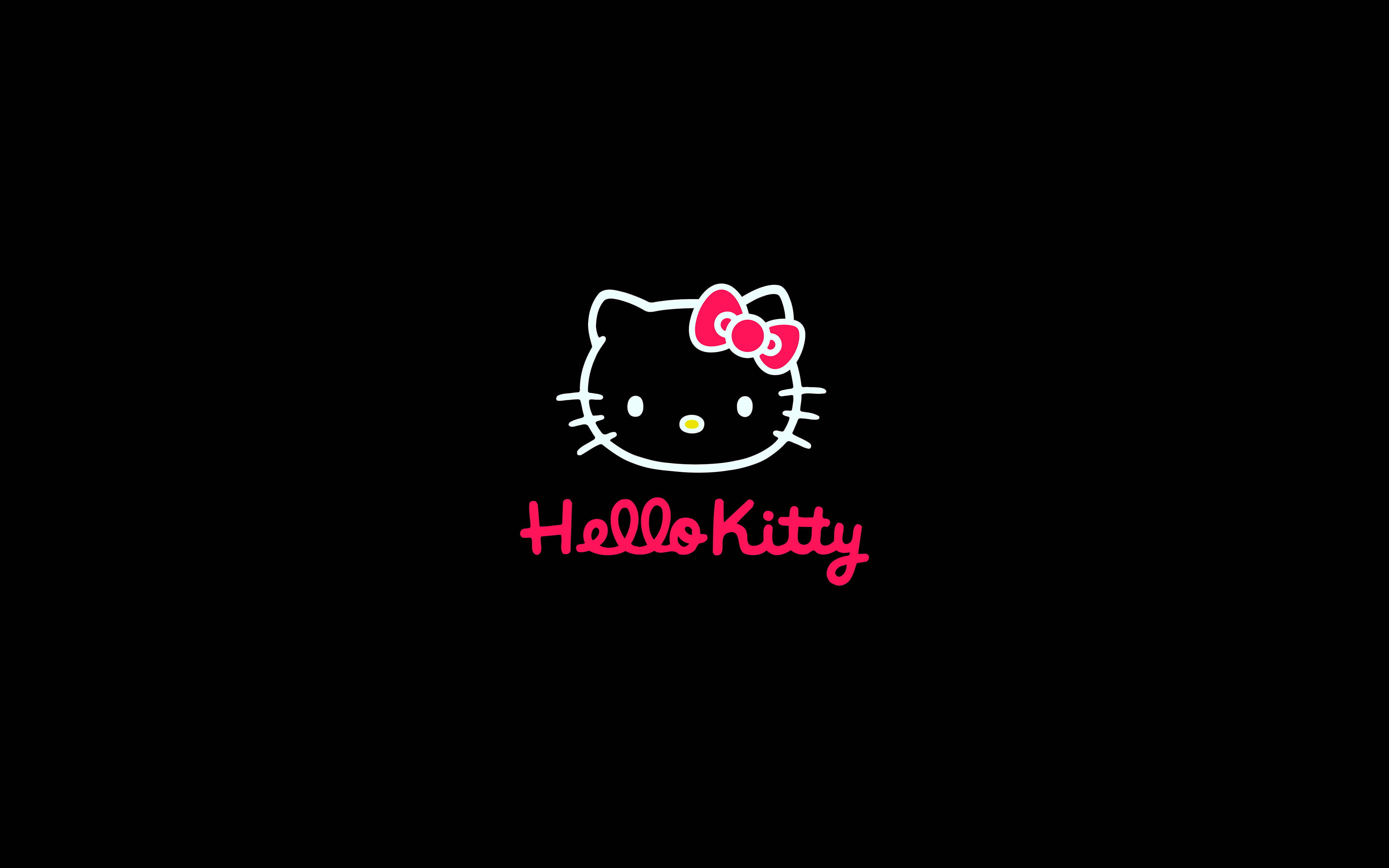 Hello Kitty, pink bow, white line drawing, 4K Desktop Wallpaper