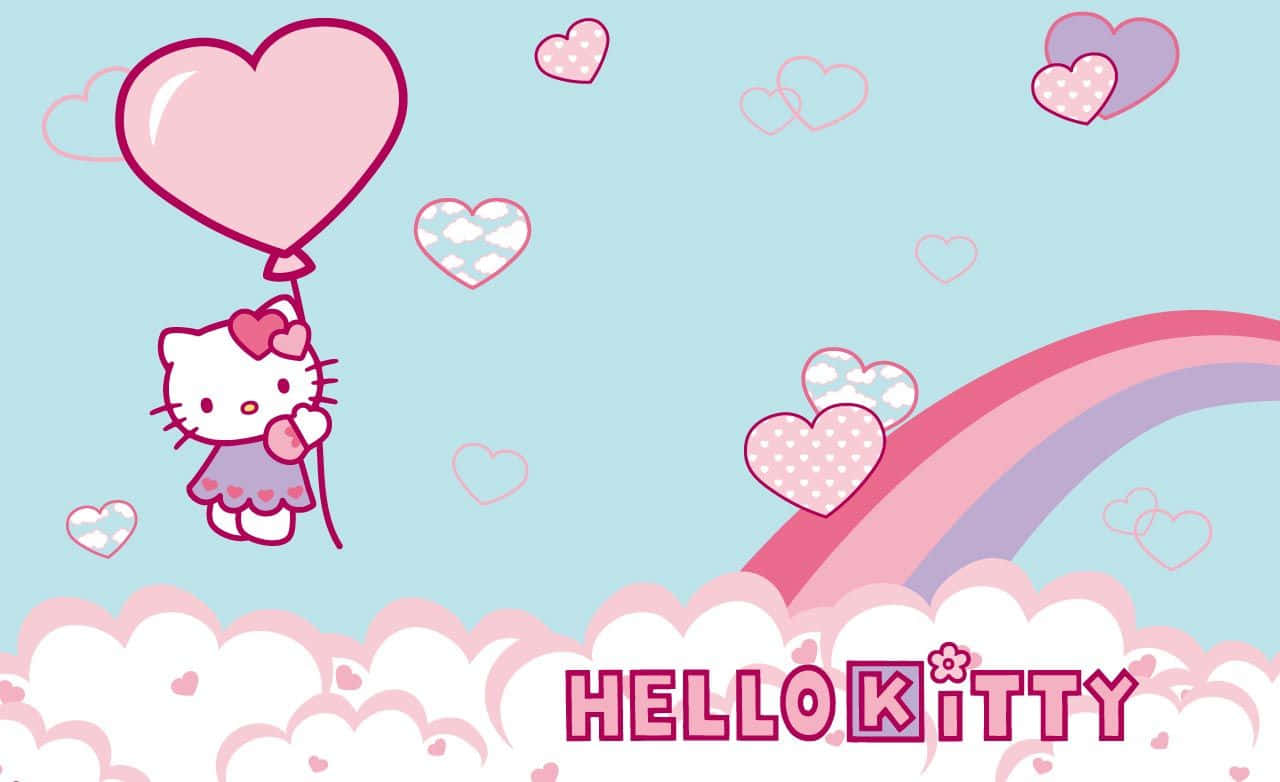 Hello Kitty, pink balloon, fluffy clouds, HD Desktop Wallpaper