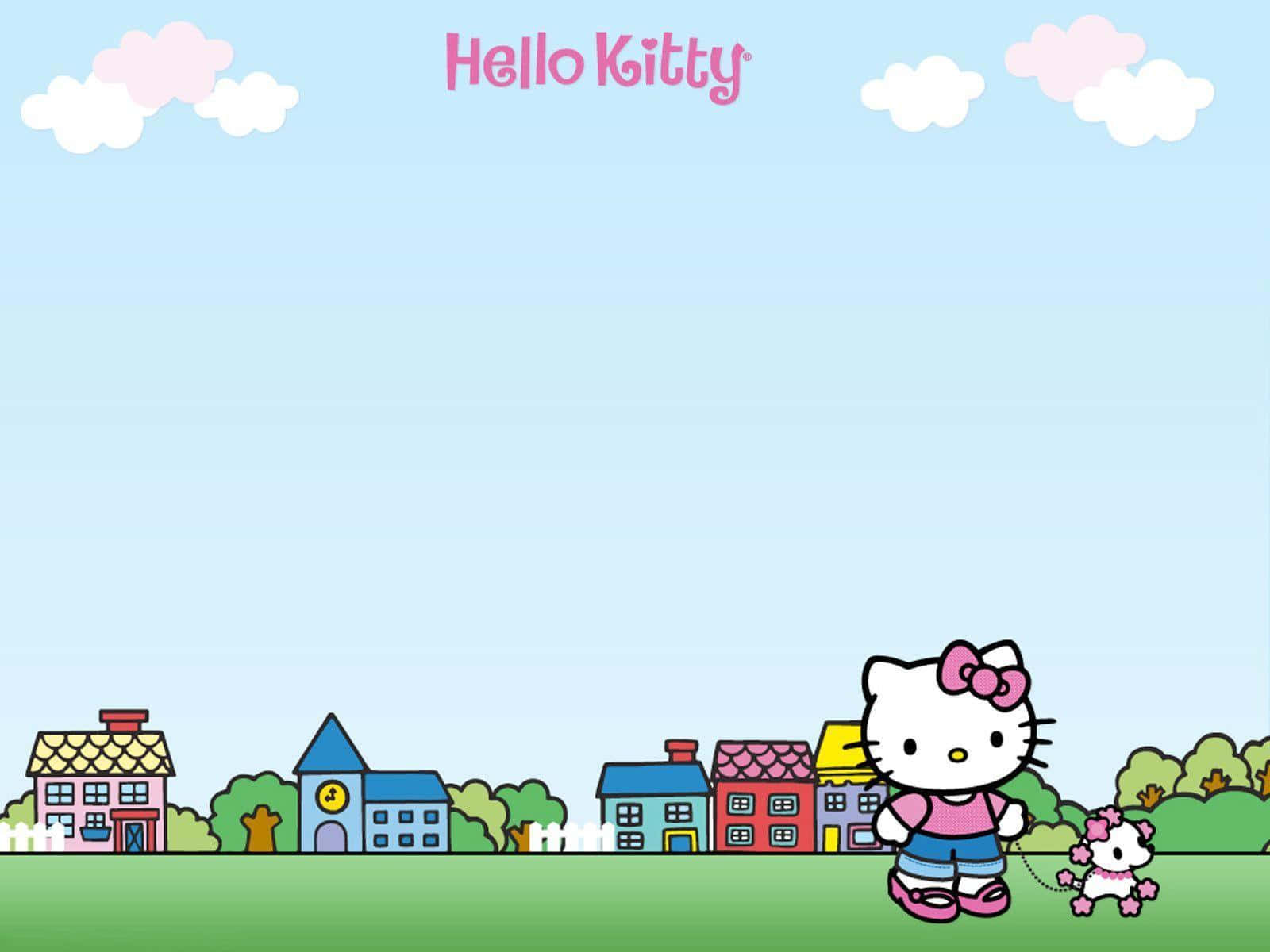 Hello Kitty, puppy, green field, HD Desktop Wallpaper