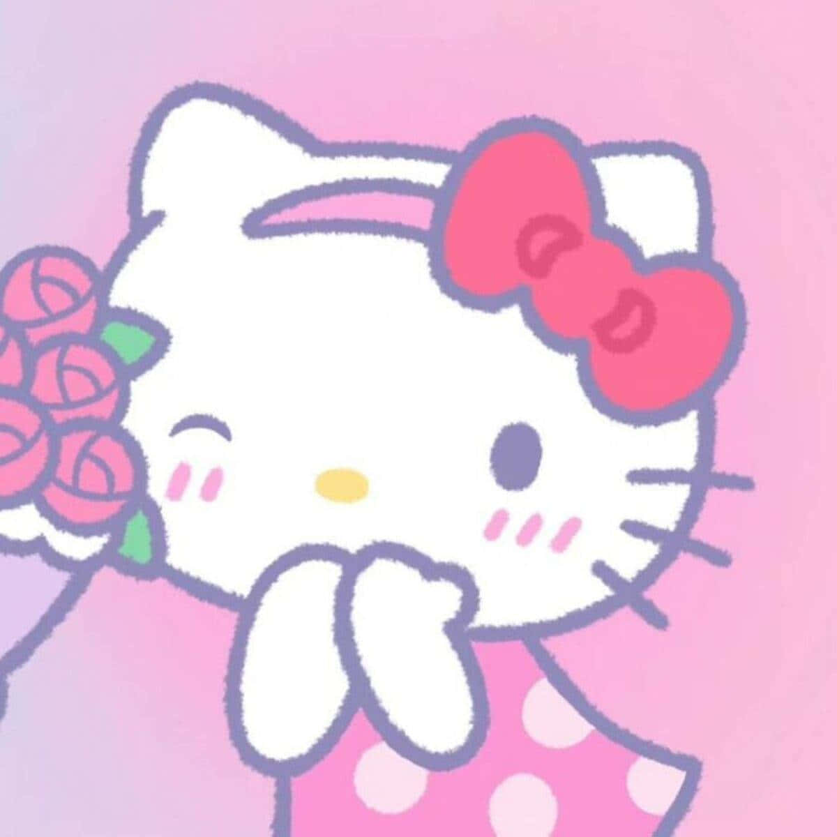 Hello Kitty, pink roses, pastel pink gradient background, SD Desktop Wallpaper