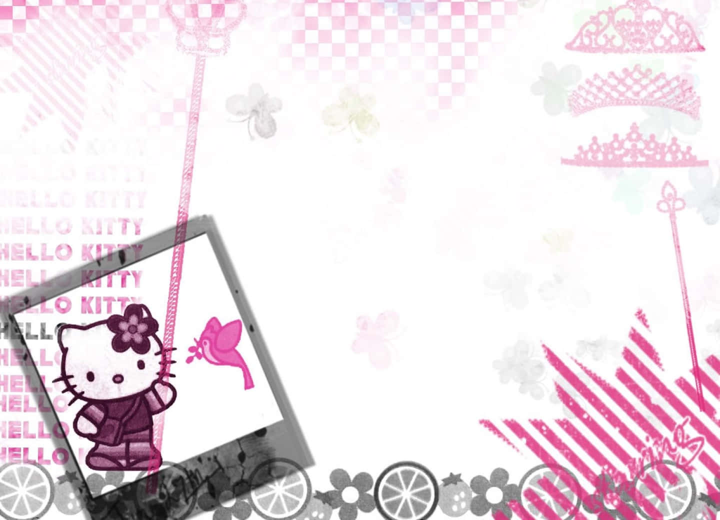 Hello Kitty, pink and white, crowns, HD Desktop Wallpaper