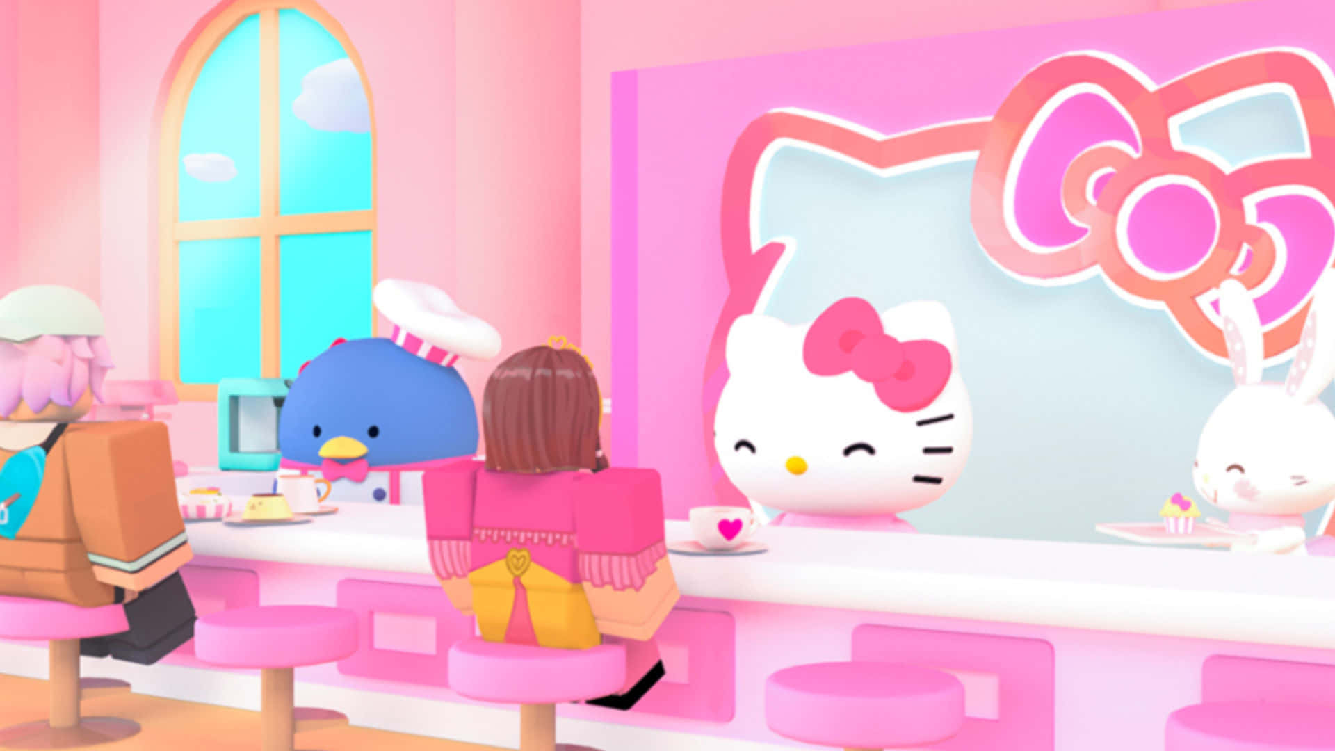 Hello Kitty, kawaii, pink cafe, Full HD Desktop Wallpaper