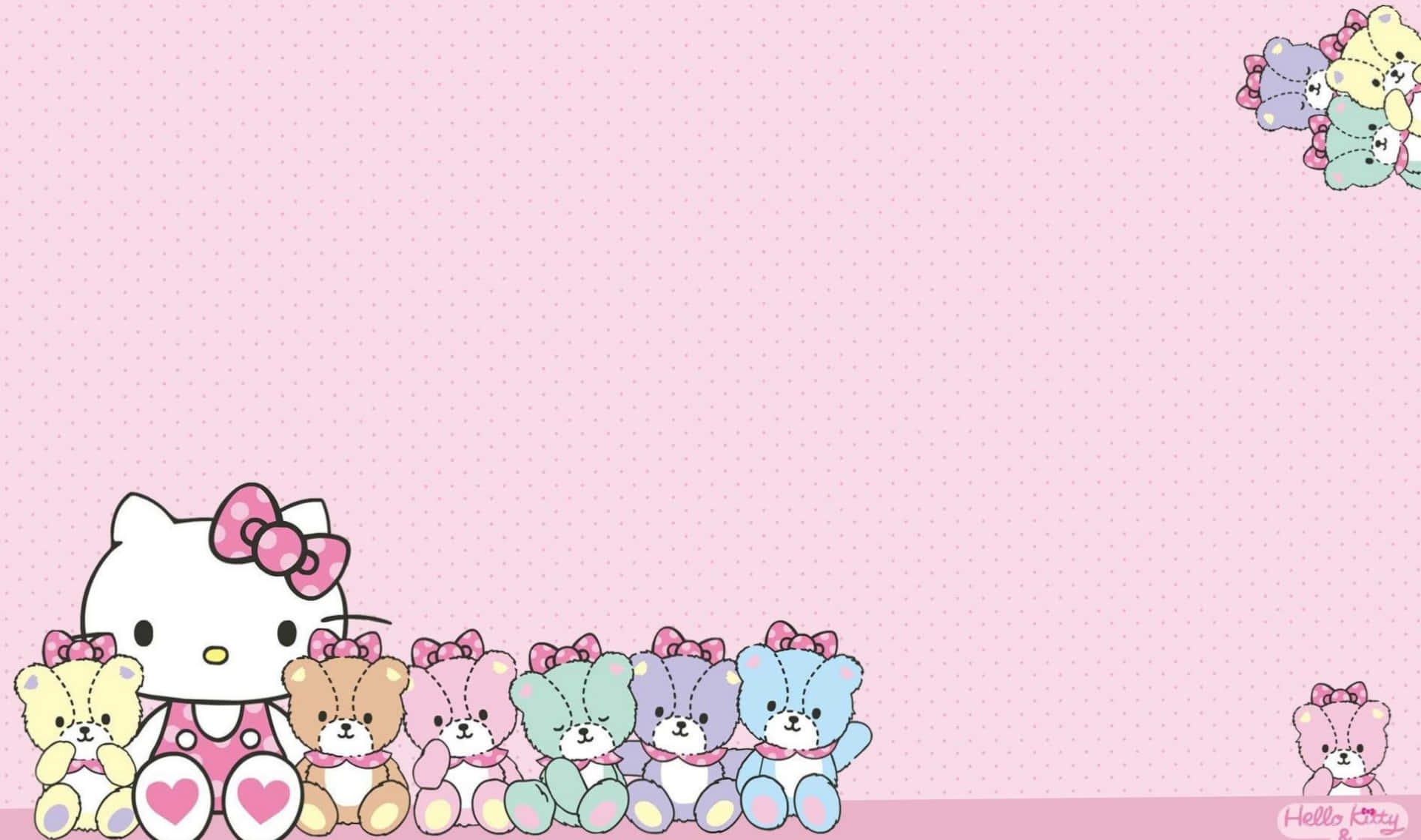 Hello Kitty, pink polka dot background, bear friends, Full HD Desktop Wallpaper