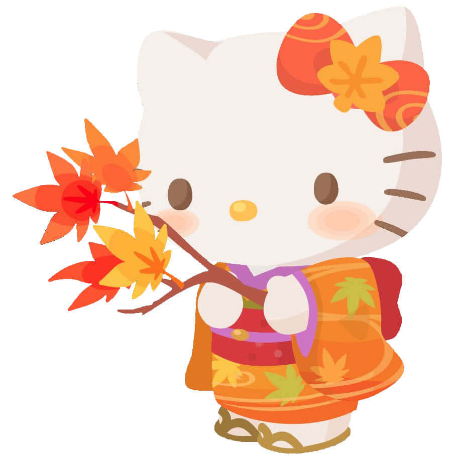 Hello Kitty, autumn kimono, red and orange maple leaves, SD Phone Wallpaper