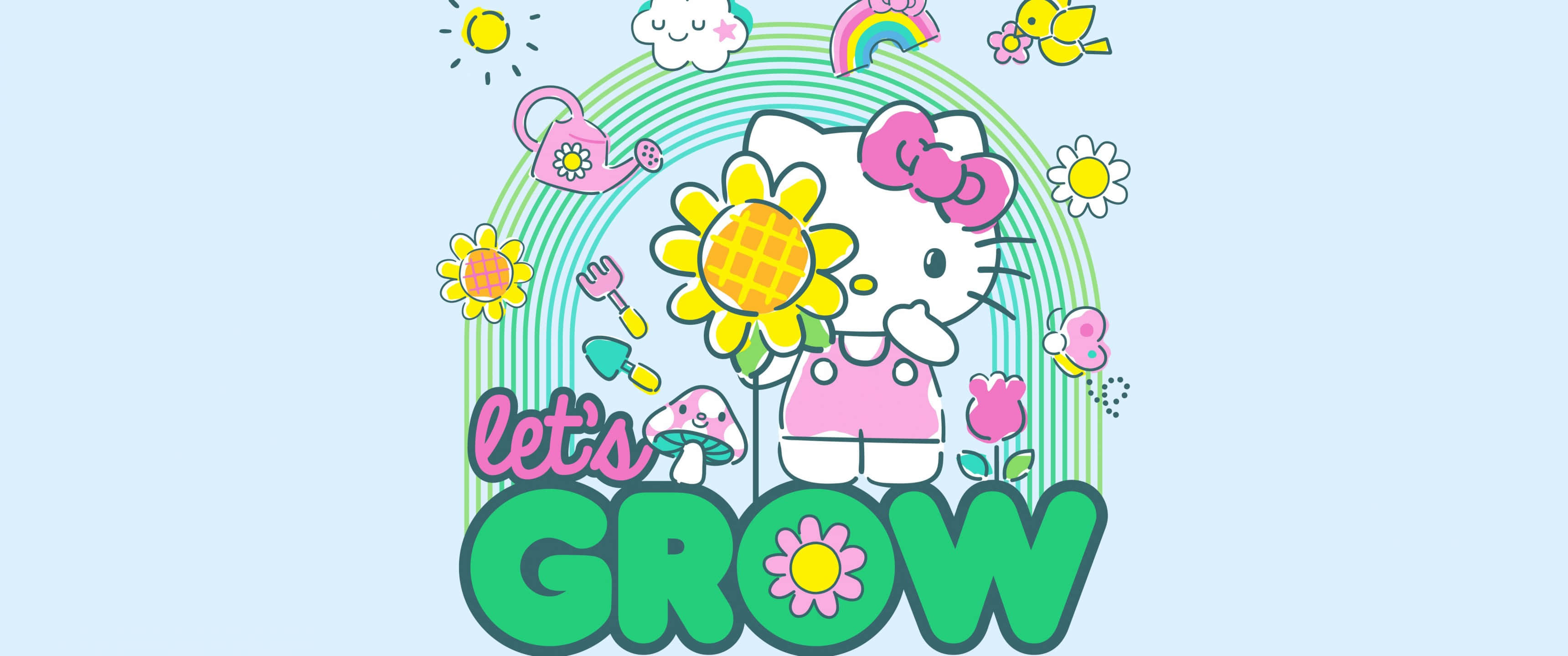 Hello Kitty, pink dress, sunflower, 2K Desktop Wallpaper