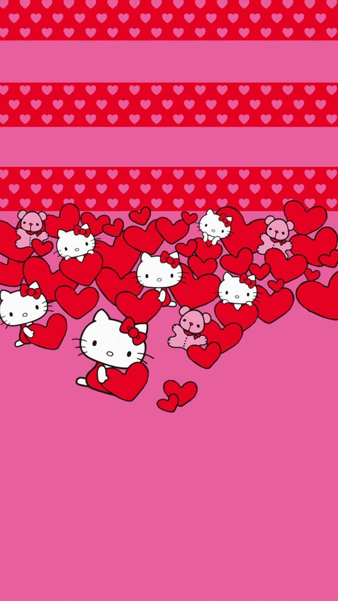 Hello Kitty, pink teddy bears, red hearts, Full HD Phone Wallpaper