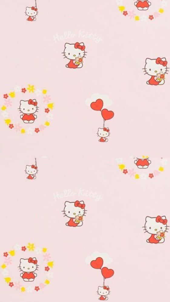 Hello Kitty, pink pattern, flowers, SD Phone Wallpaper