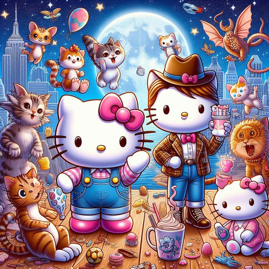 Hello Kitty, friends, giant moon, SD Desktop Wallpaper