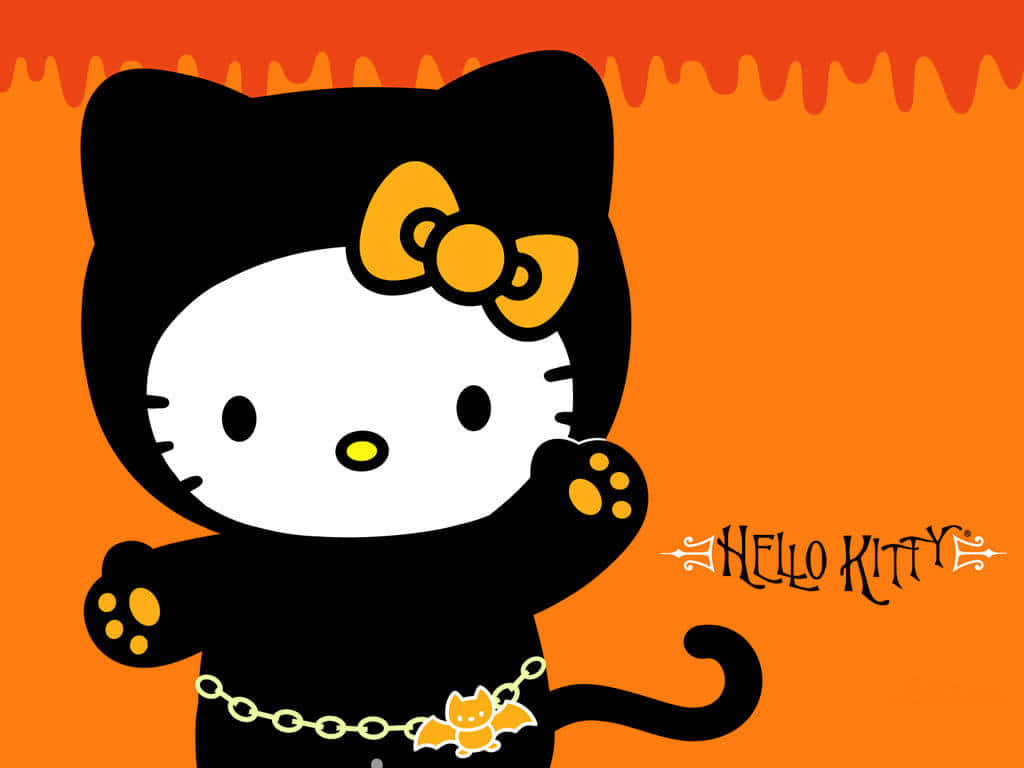 Hello Kitty, black cat, orange bow, SD Desktop Wallpaper