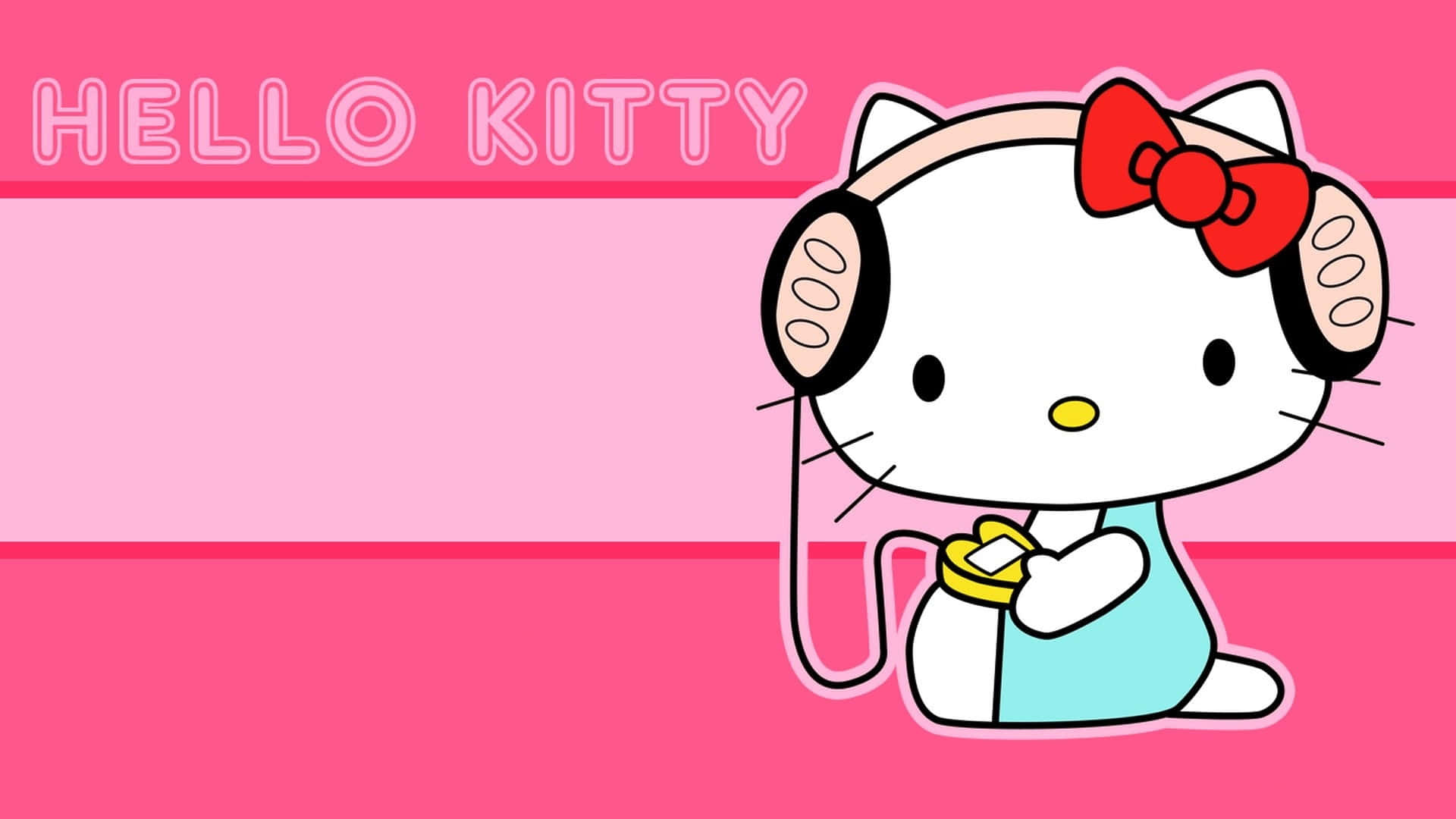 Hello Kitty, headphones, yellow object, Full HD Desktop Wallpaper