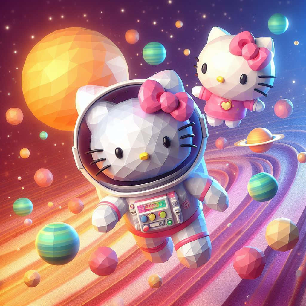 Hello Kitty, astronaut, cosmic scene, SD Desktop Wallpaper