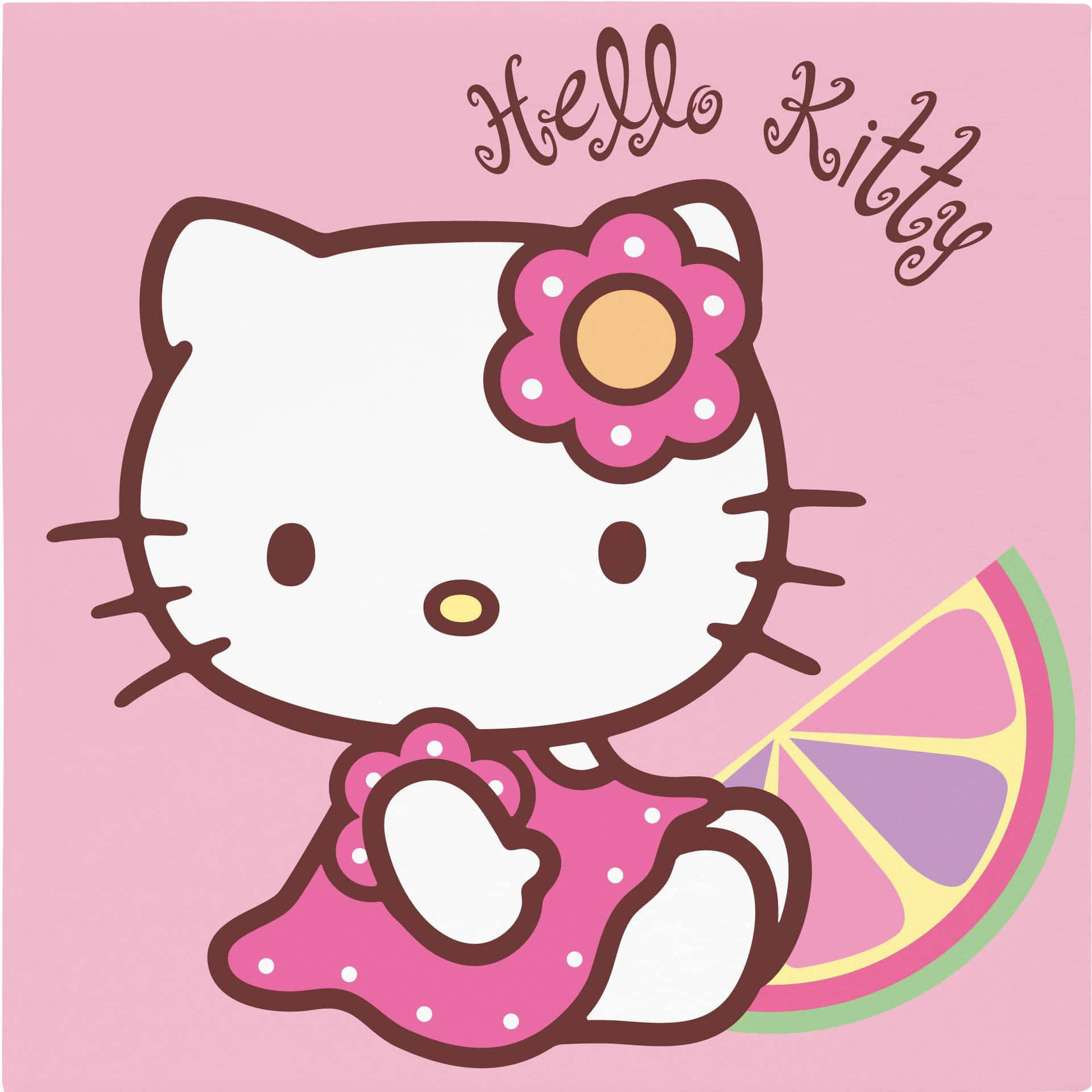 Hello Kitty, pink polka dot dress, colorful citrus slice, Full HD Desktop Wallpaper