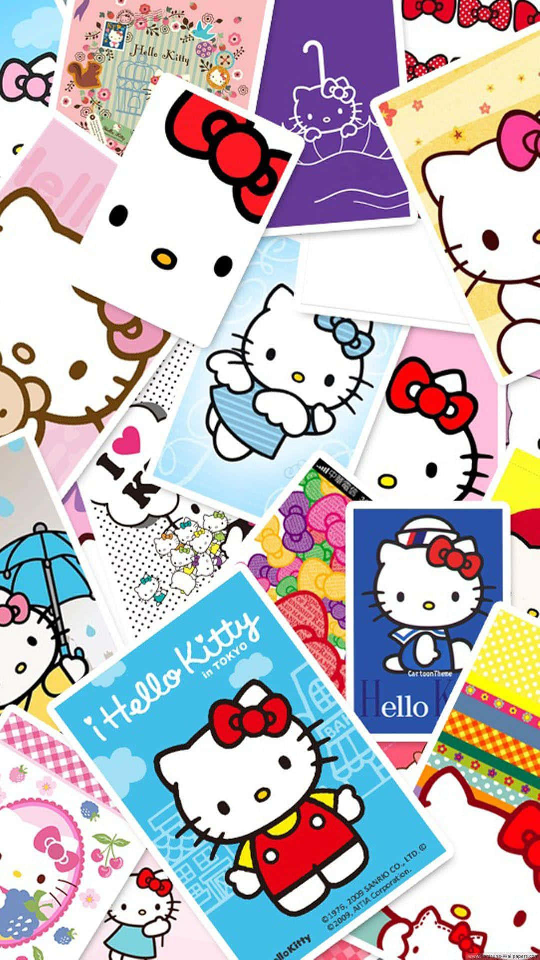 Hello Kitty, collage, red bows, Full HD Phone Wallpaper