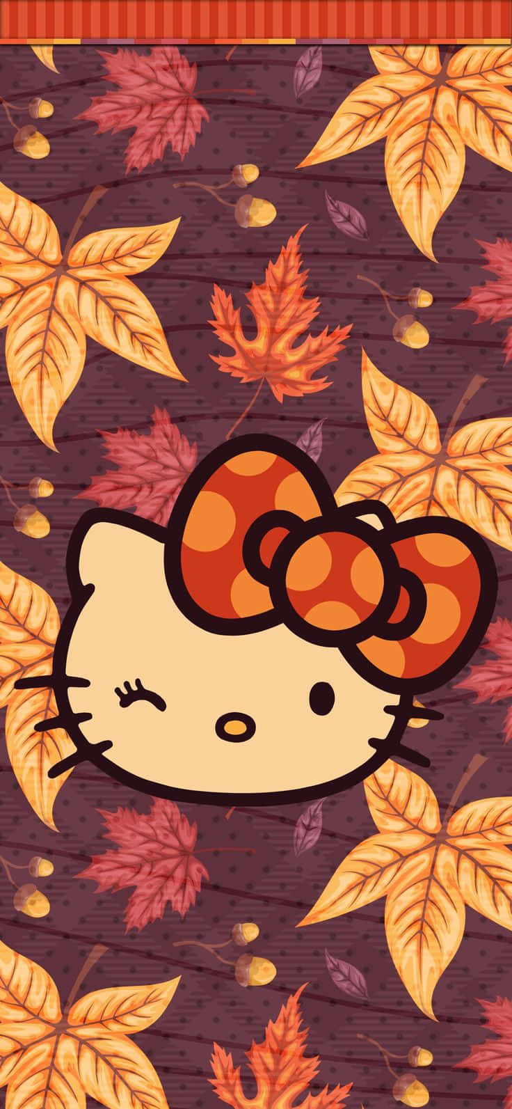 Hello Kitty, orange polka dot bow, autumn leaves, HD Phone Wallpaper