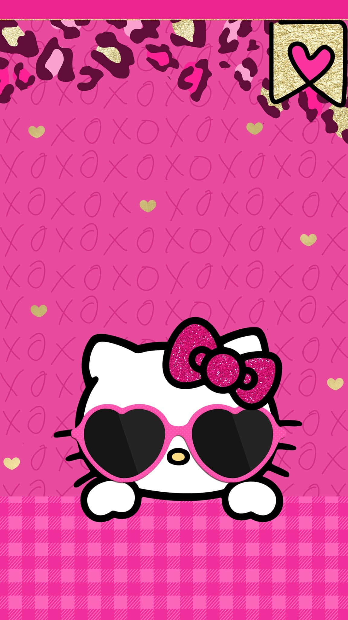 Hello Kitty, glittery pink bow, heart-shaped sunglasses, Full HD Phone Wallpaper