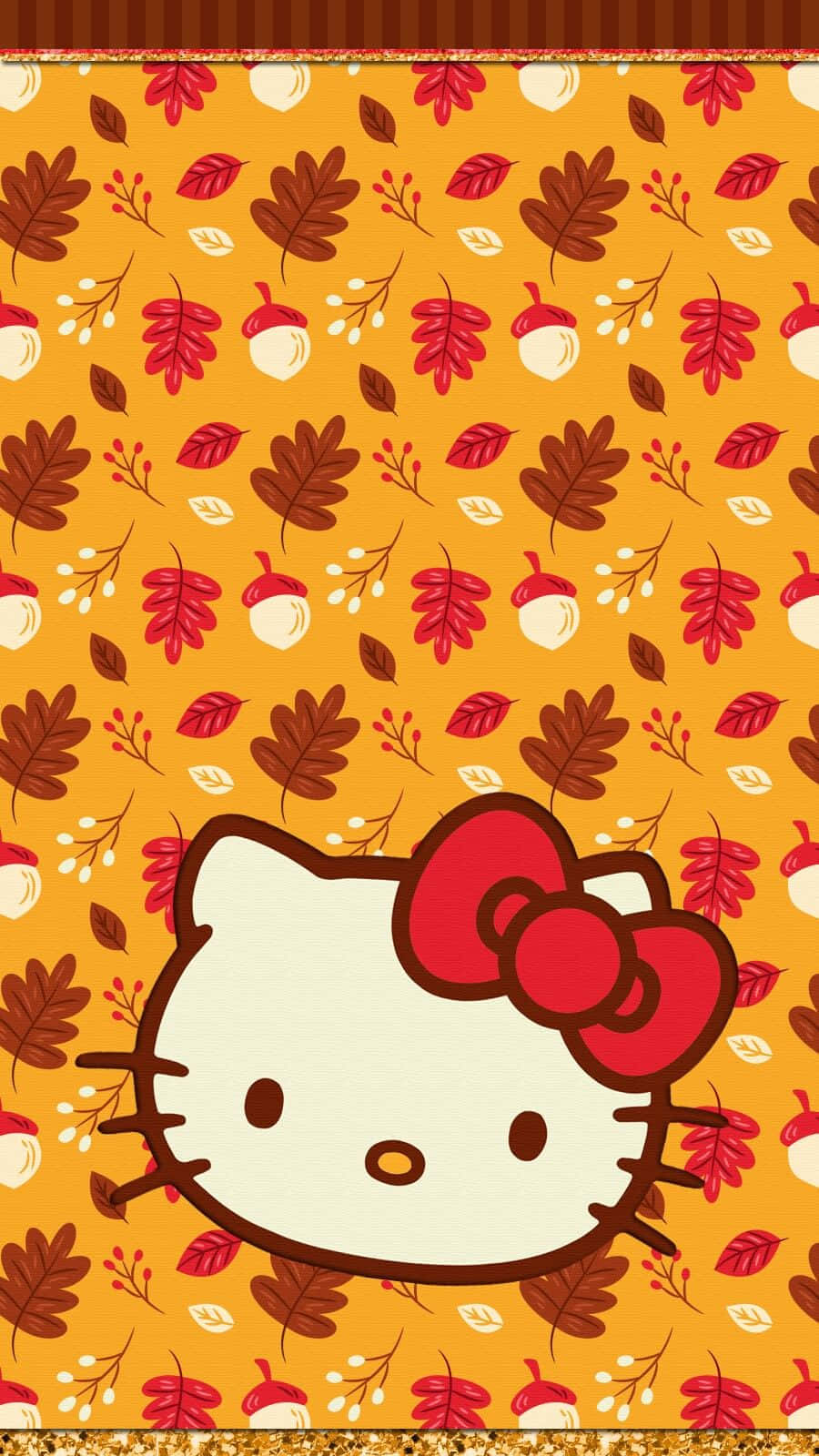 Hello Kitty, red bow, autumn leaves, HD Phone Wallpaper