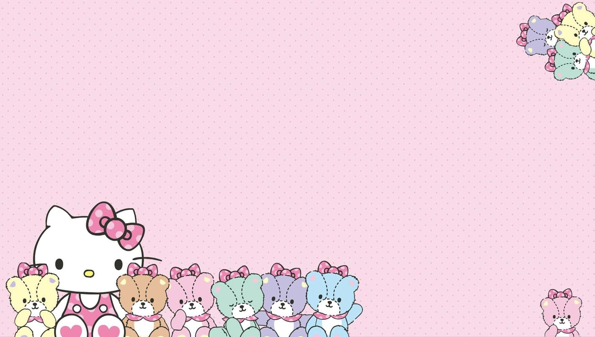 Hello Kitty, bear friends, pink polka dot background, Full HD Desktop Wallpaper