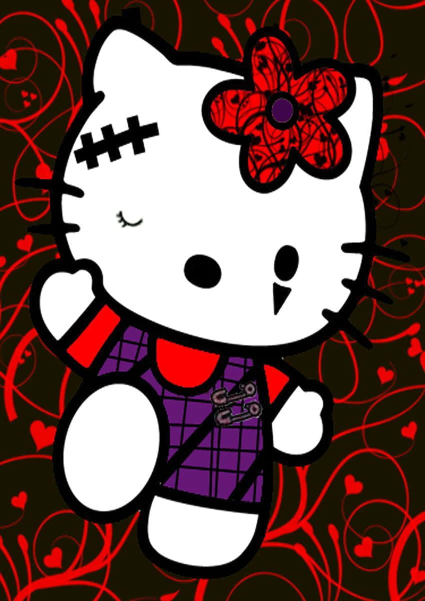 Hello Kitty, red heart, red flower headband, SD Phone Wallpaper