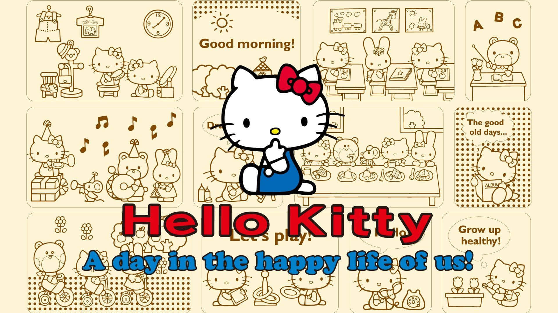 Hello Kitty, daily life, illustrated collage, Full HD Desktop Wallpaper