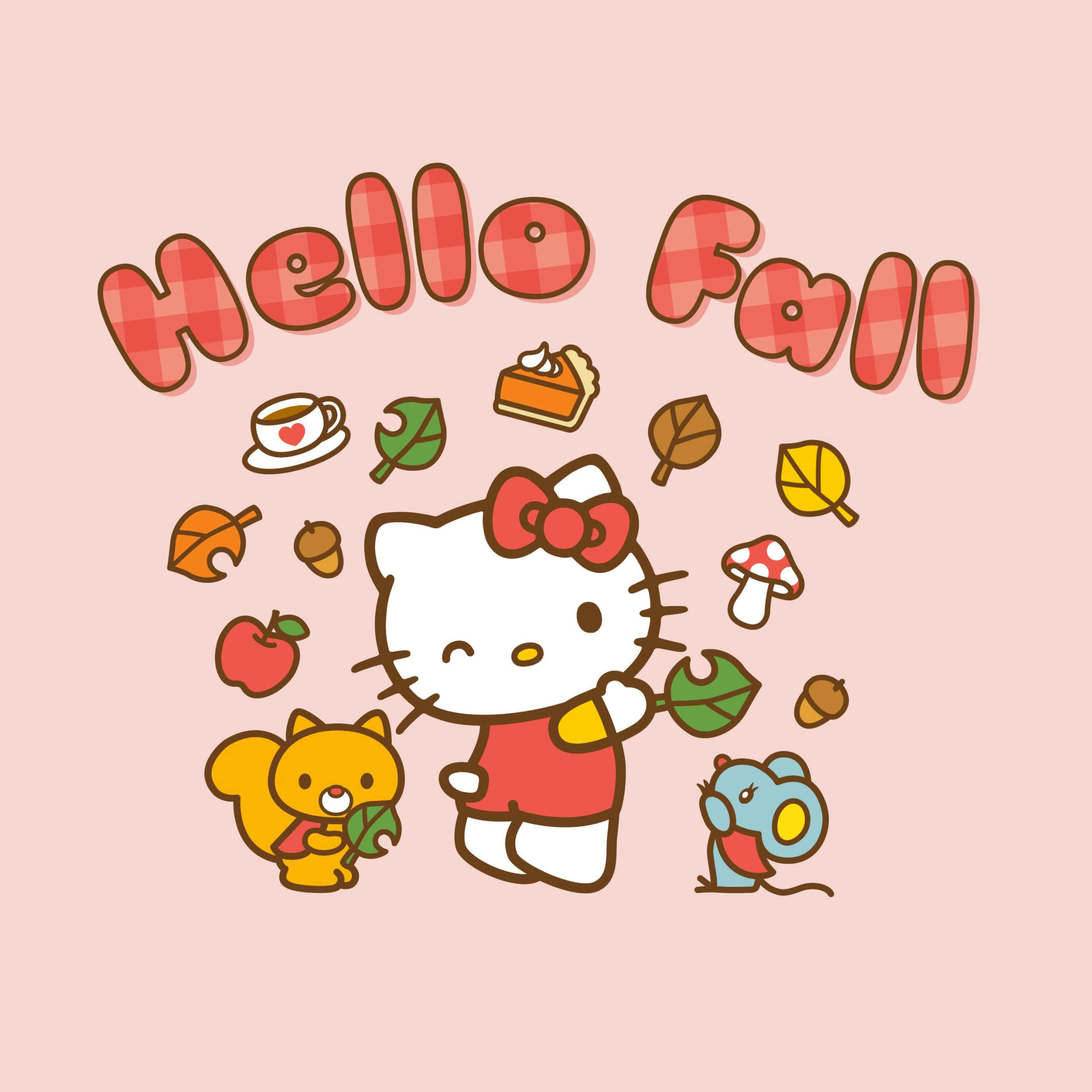 Hello Kitty, red dress, autumn icons, 2K Desktop Wallpaper