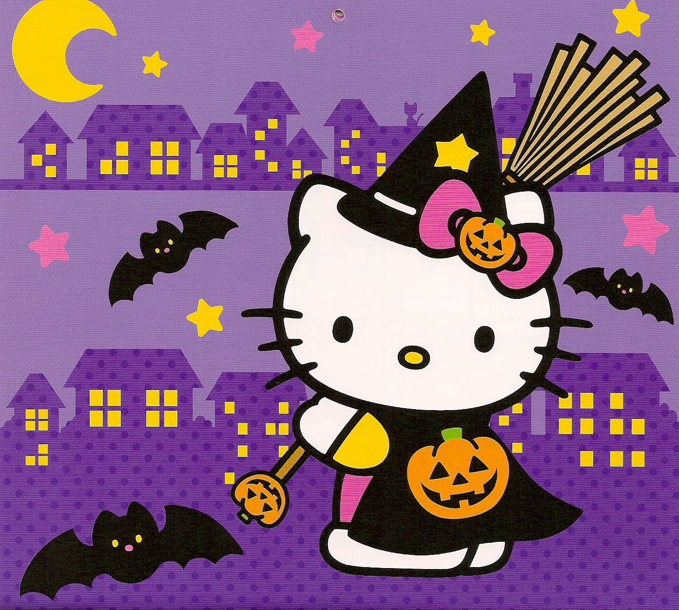 Hello Kitty, witch, pumpkin broom, HD Desktop Wallpaper