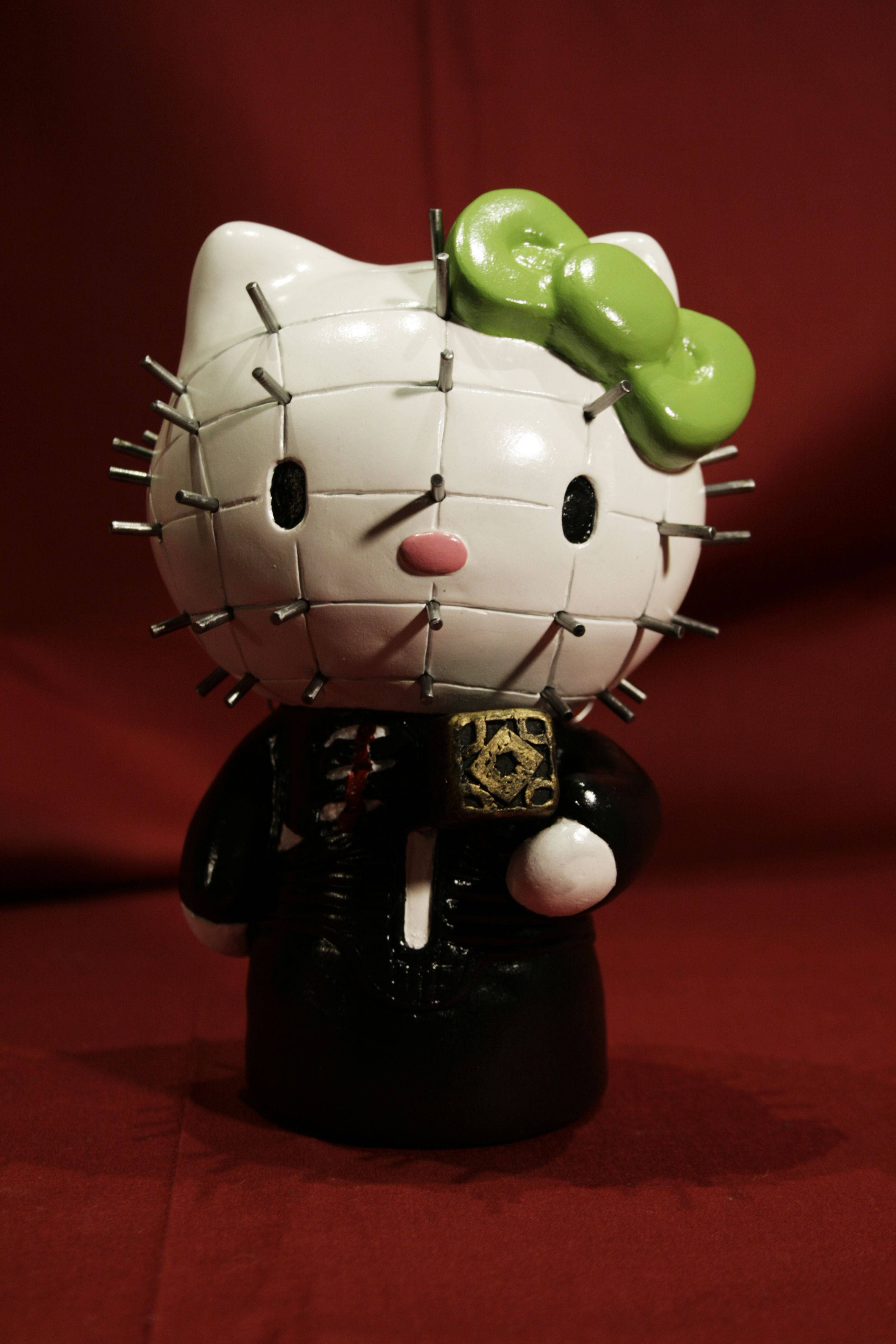 Spiky Face Hello Kitty, Hello Kitty Halloween, green bow, 4K Phone Wallpaper