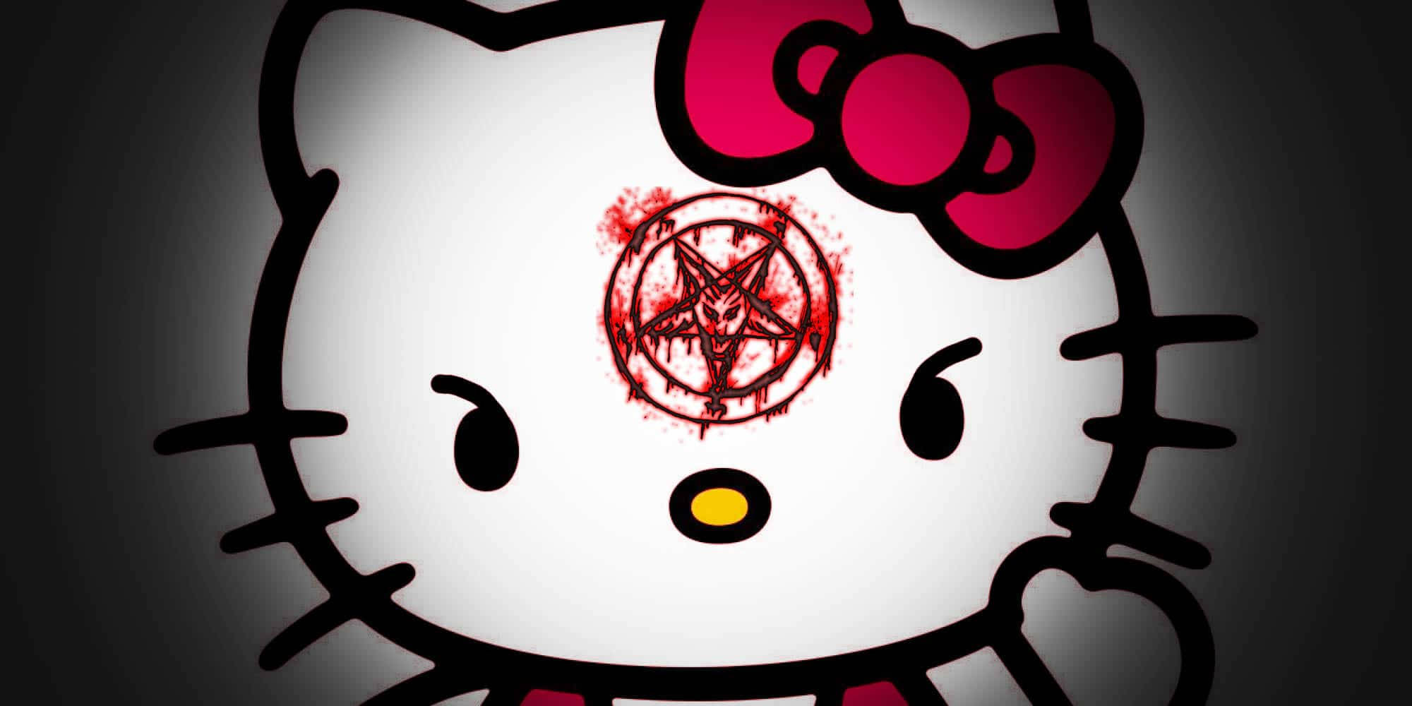 Hello Kitty, Halloween, bloody inverted pentagram tattoo, Full HD Desktop Wallpaper
