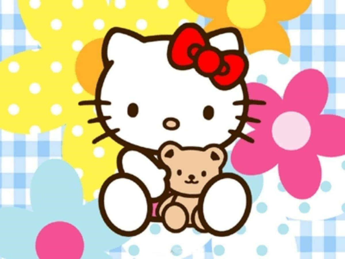 Hello Kitty, teddy bear, colorful flowers, SD Desktop Wallpaper