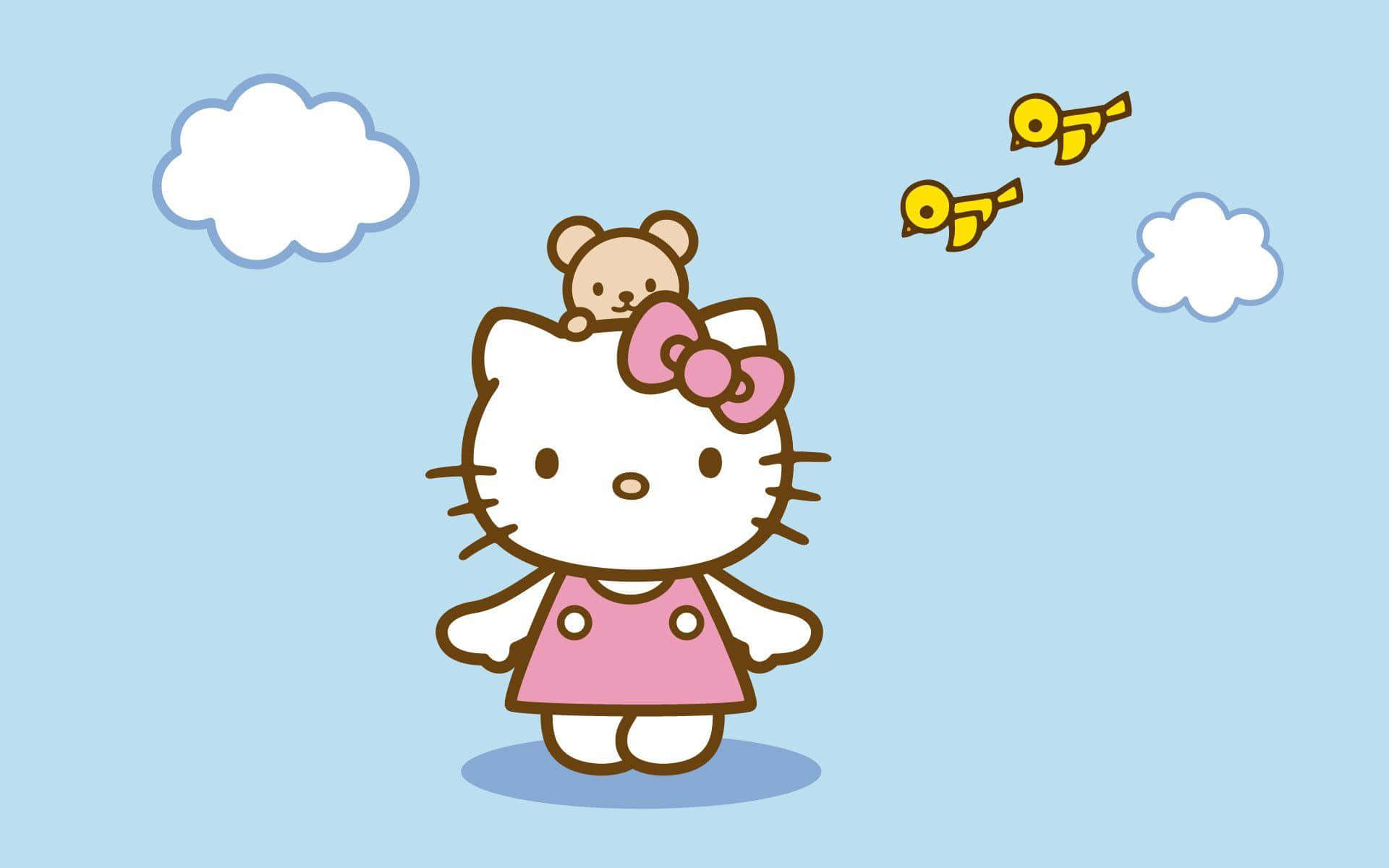 Hello Kitty, pink dress, teddy bear, Full HD Desktop Wallpaper