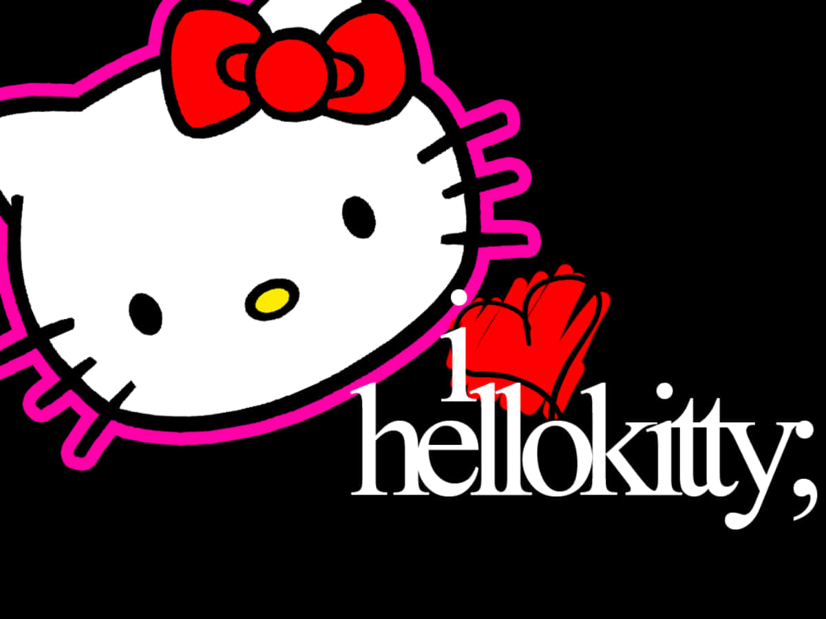 Hello Kitty, pink outline, red bow, SD Desktop Wallpaper
